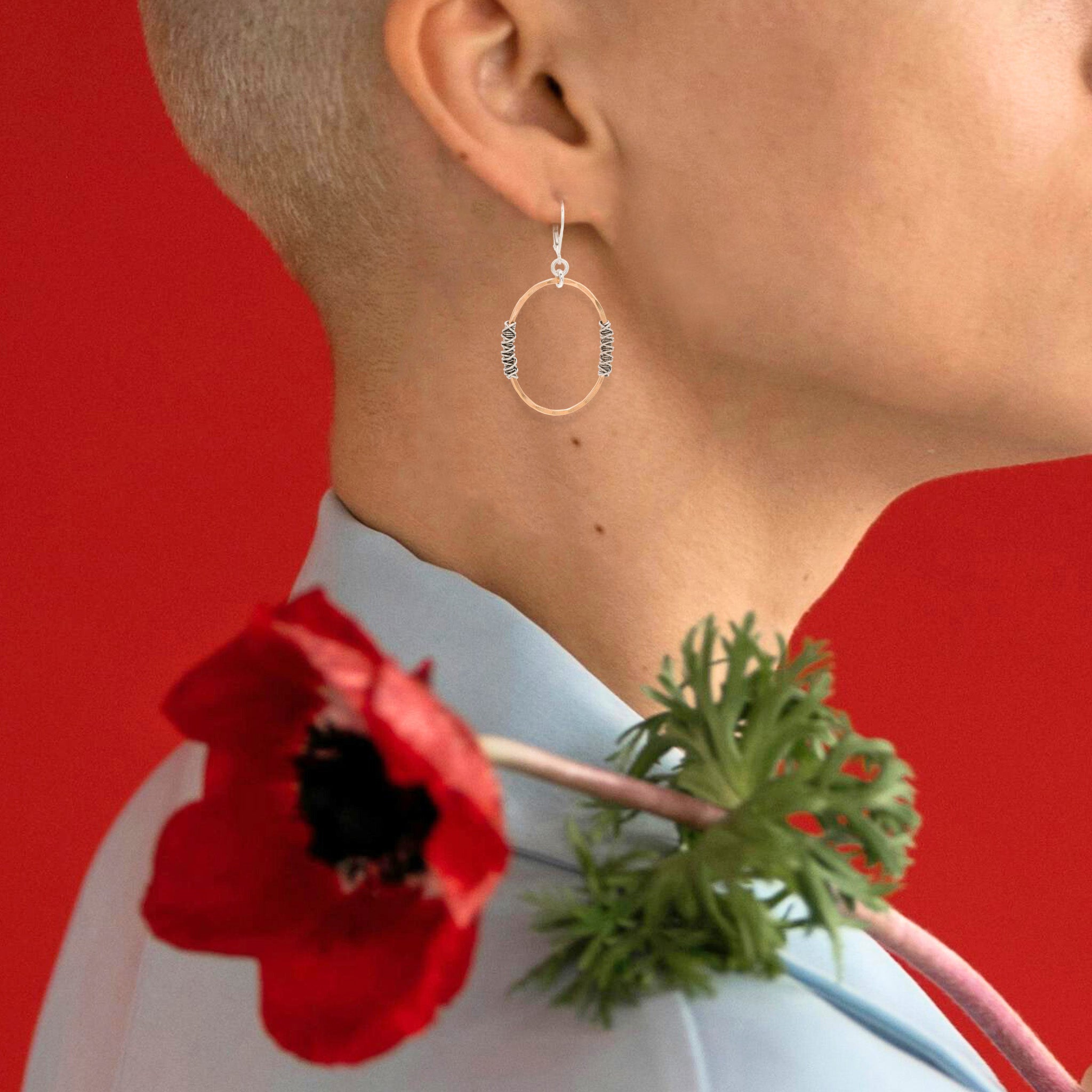 Medium Hammered Oval Earrings - Earrings