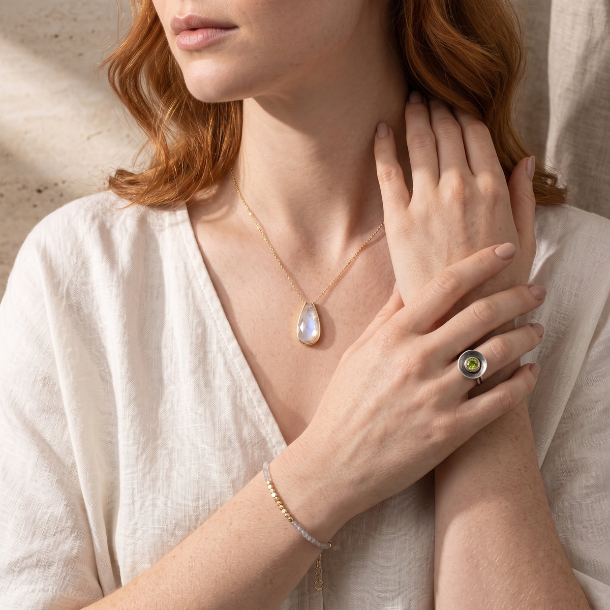 Moonstone Gold Nugget Bracelet