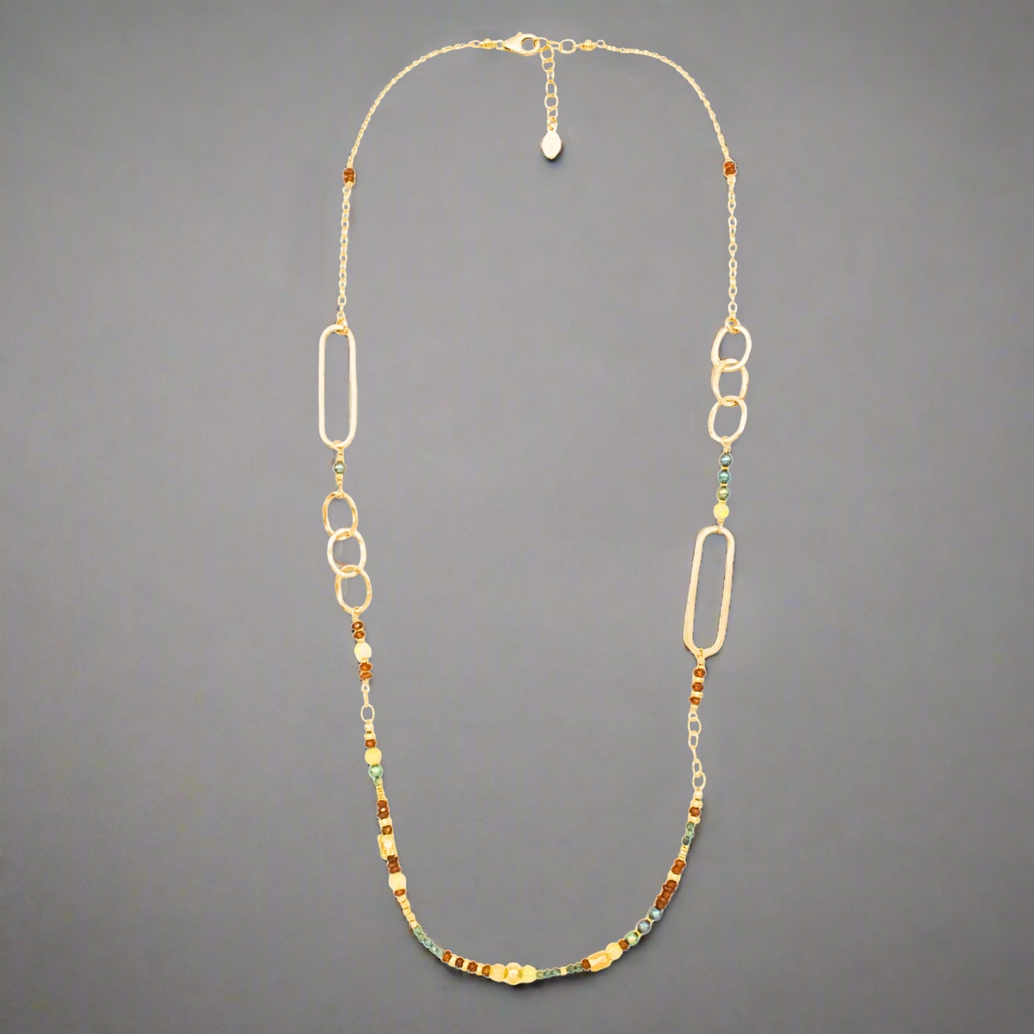 Multi Gemstone Link Necklace - Necklaces