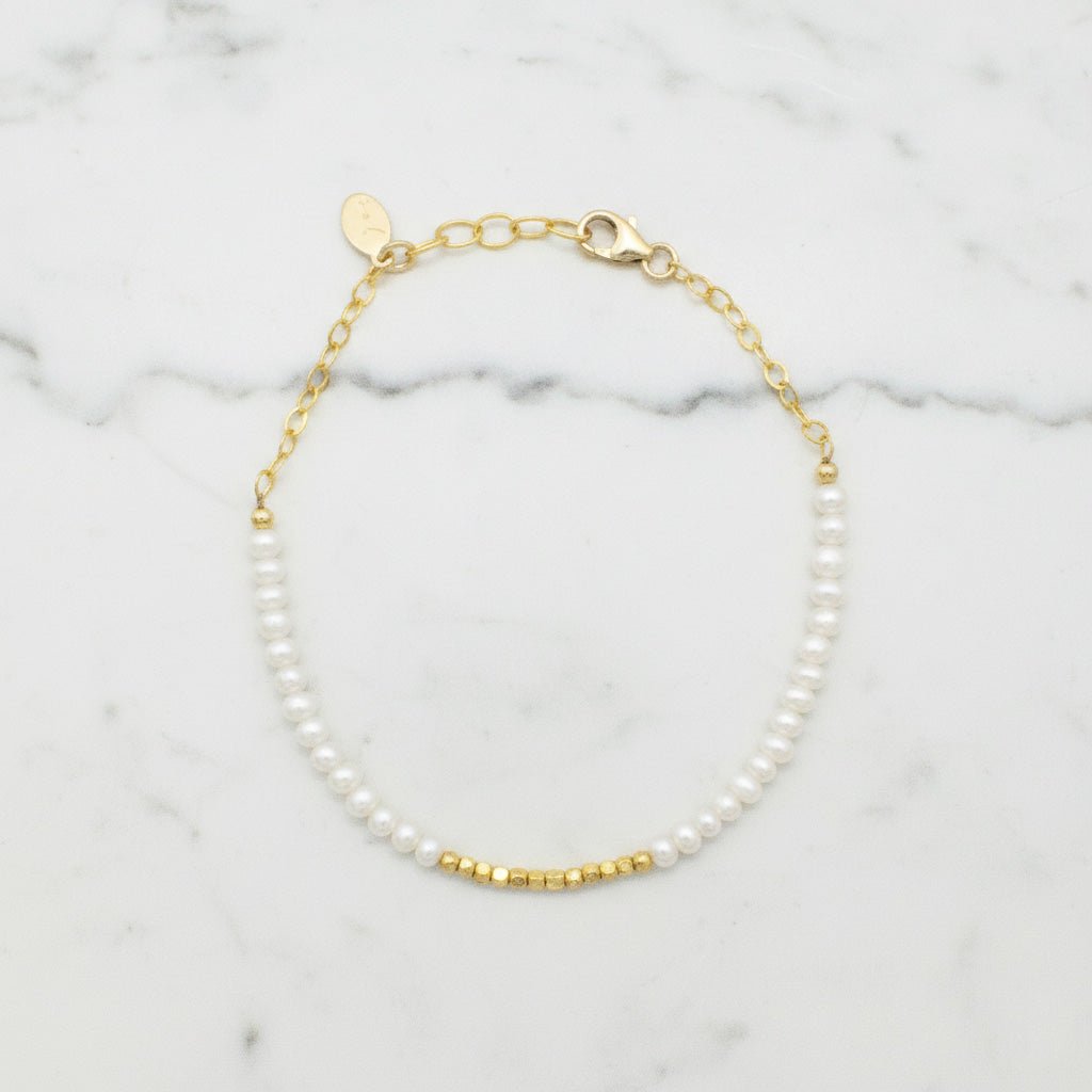 Pearl and Gold Bead Bracelet - Bracelets