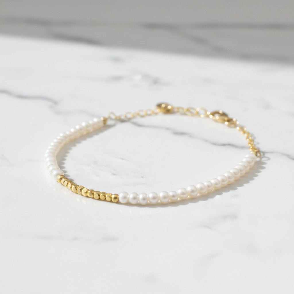 Pearl and Gold Bead Bracelet - Bracelets