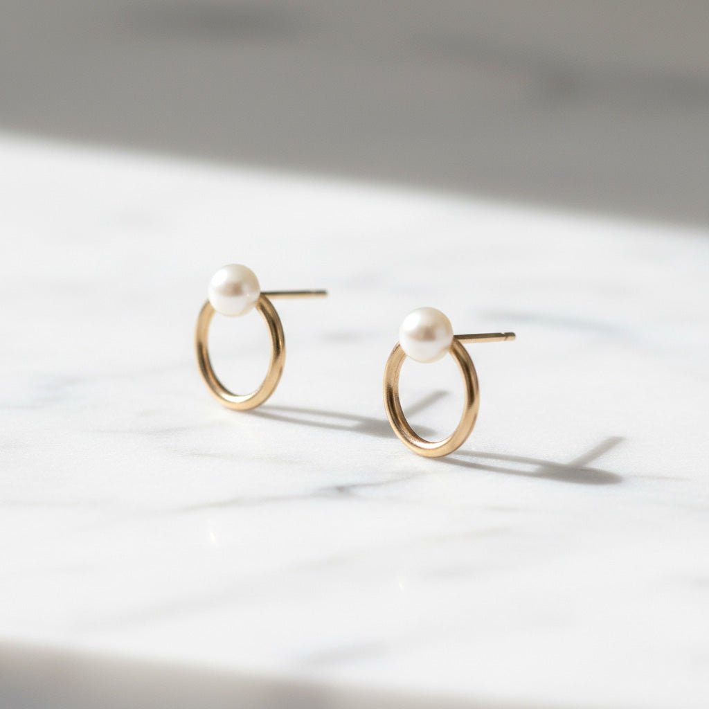 Pearl Circle Post Earrings - Earrings