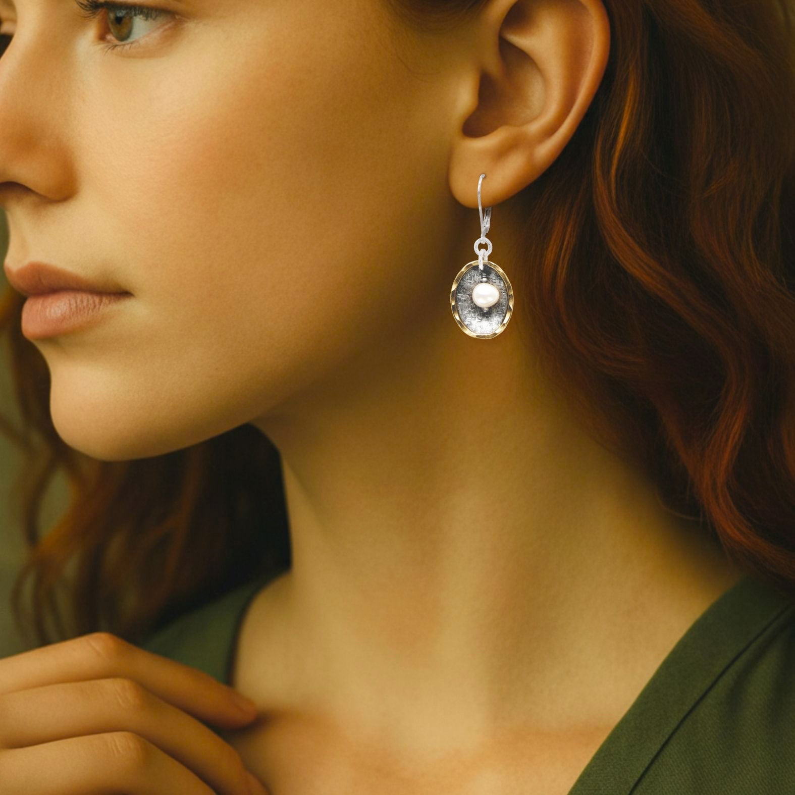 Pearl Framed Oval Earrings - Earrings