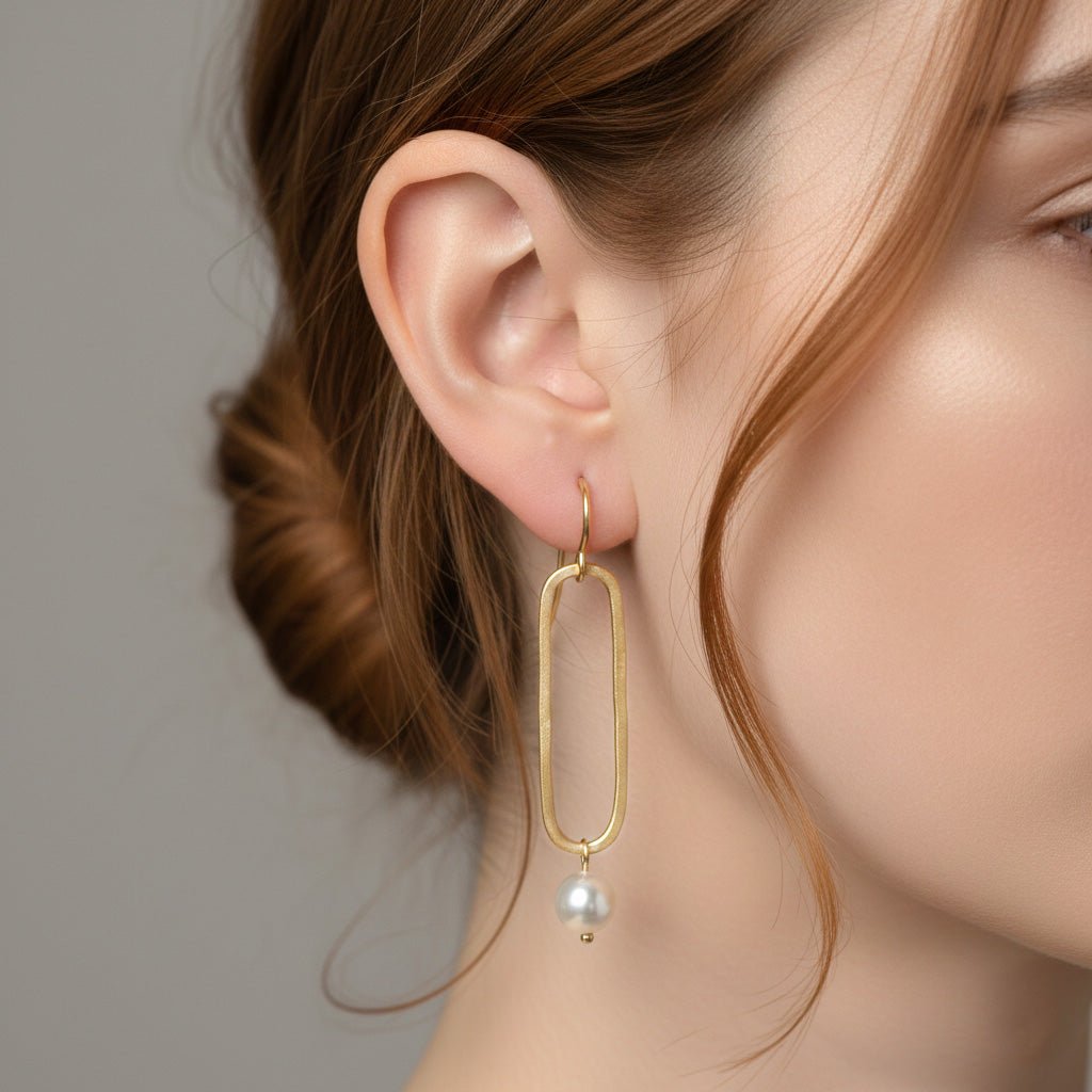 Pearl Oval Link Drop Earrings - Earrings