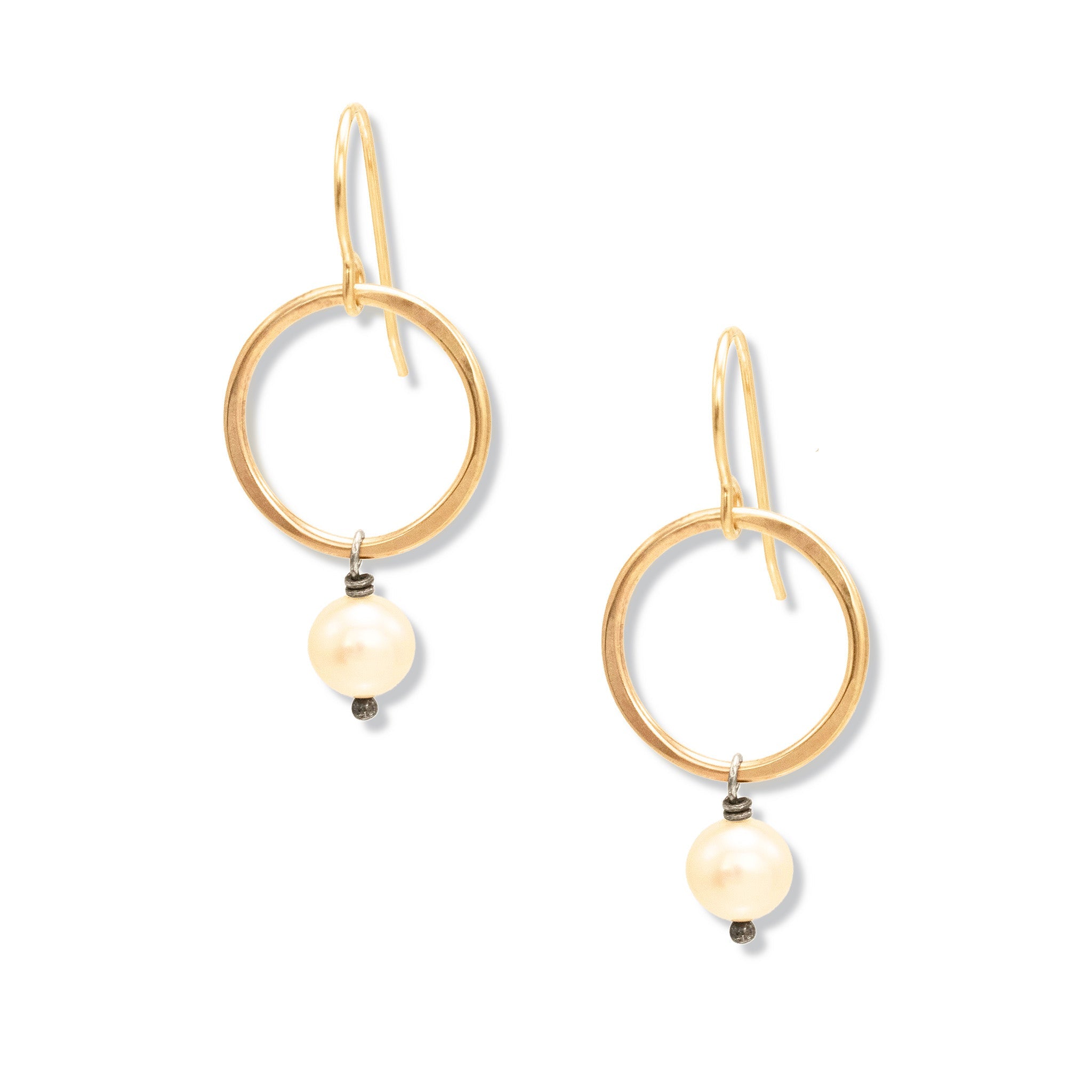 Pearl Radiance Earrings - A pair of elegant gold hoop earrings featuring a single pearl pendant.
