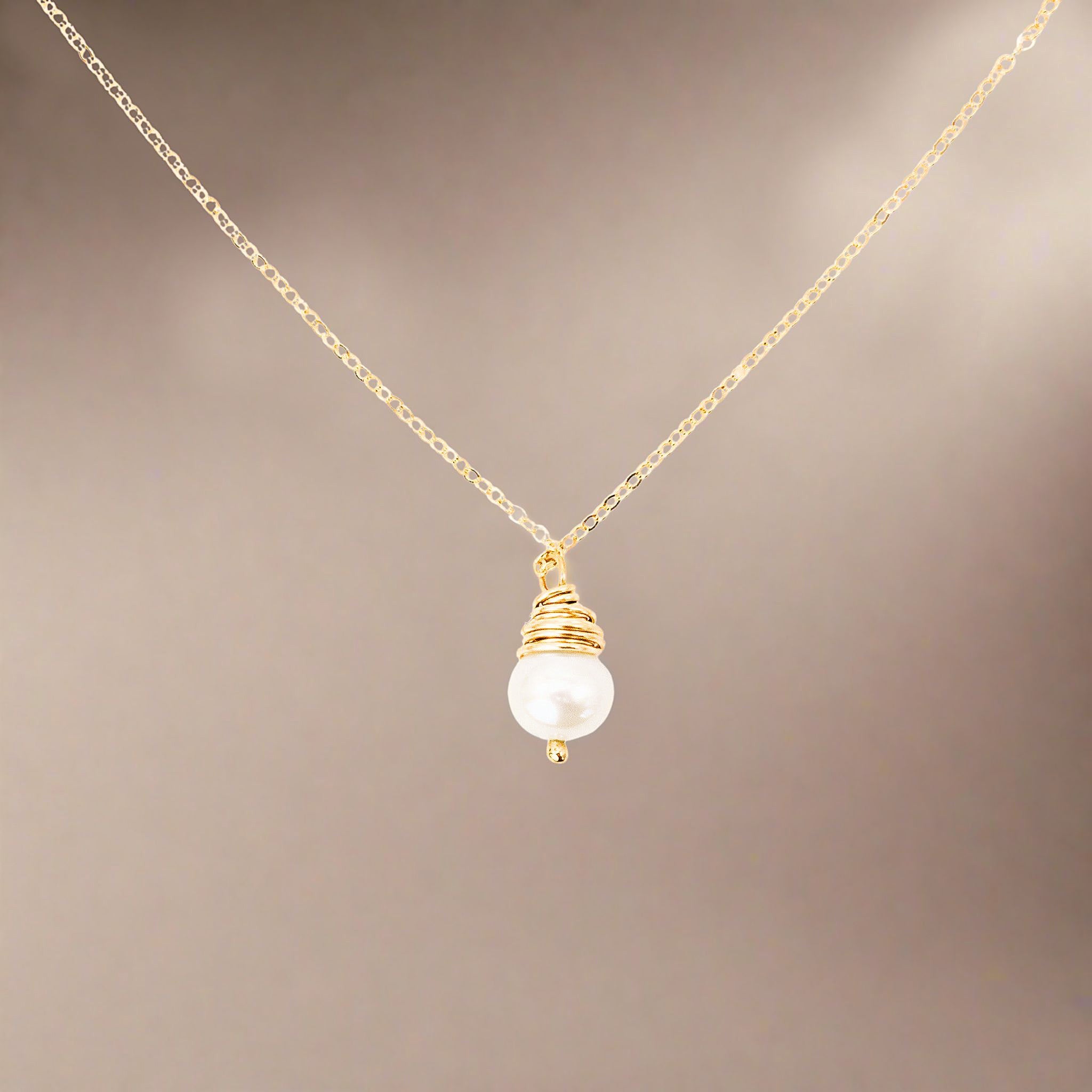 Simple Gold Wrapped Pearl Necklace - Necklaces