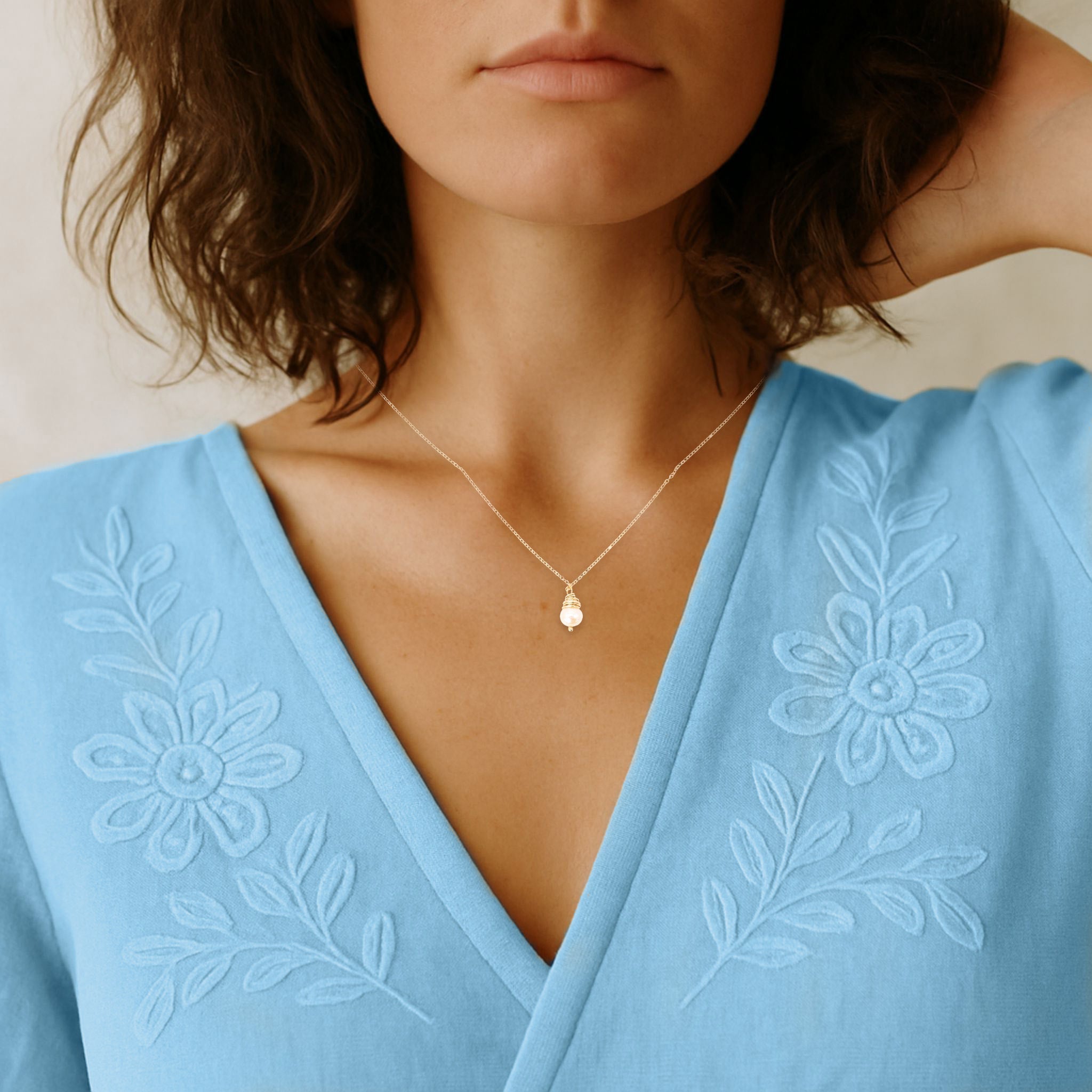 Simple Gold Wrapped Pearl Necklace - Necklaces