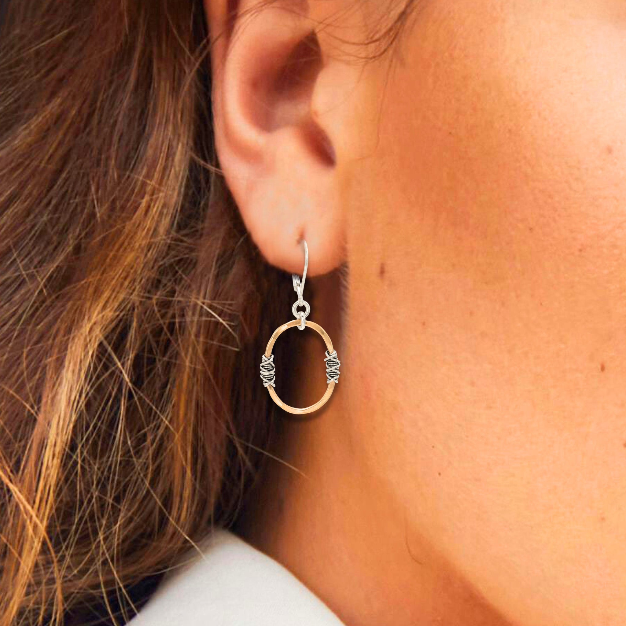 Small Hammered Oval Earrings - Earrings