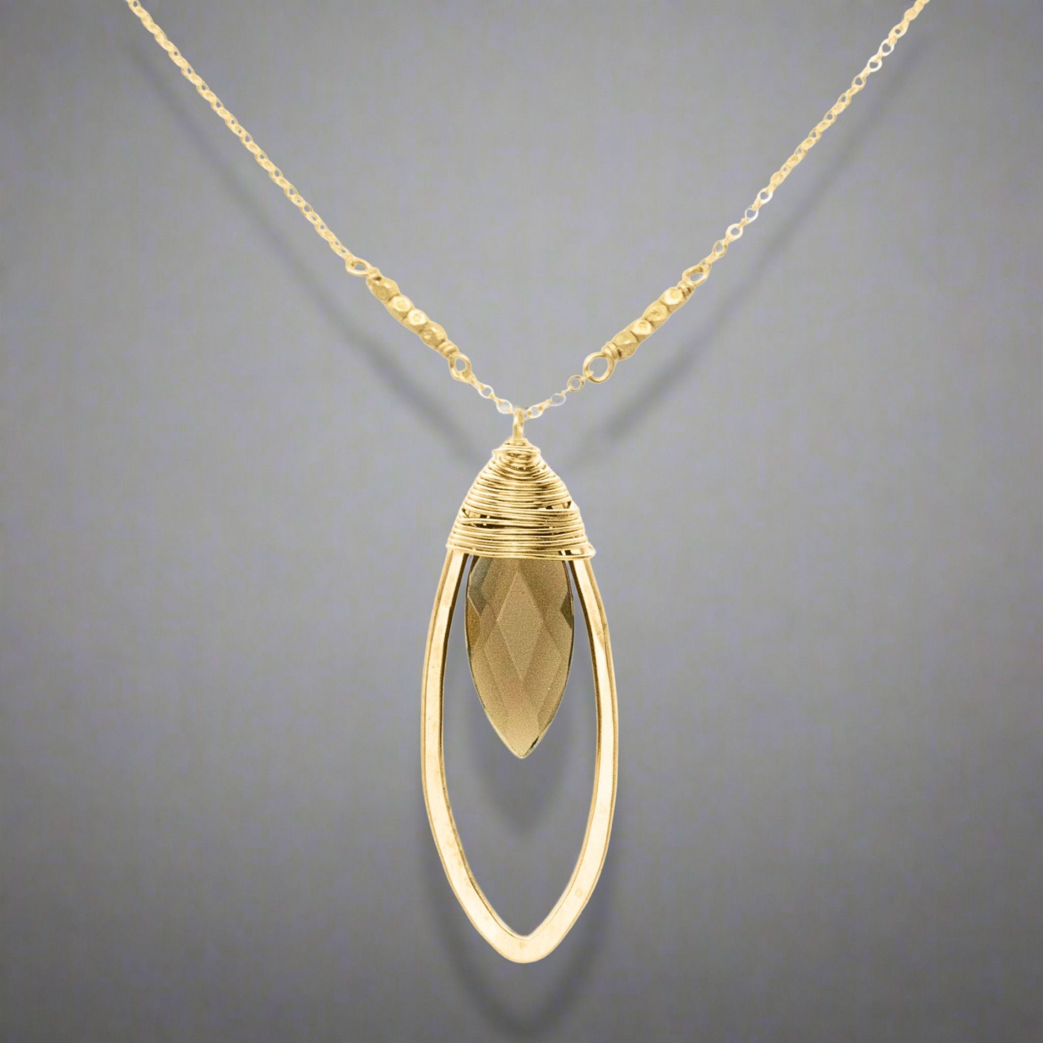 Smoky Quartz Marquise Pendant Necklace - Necklaces