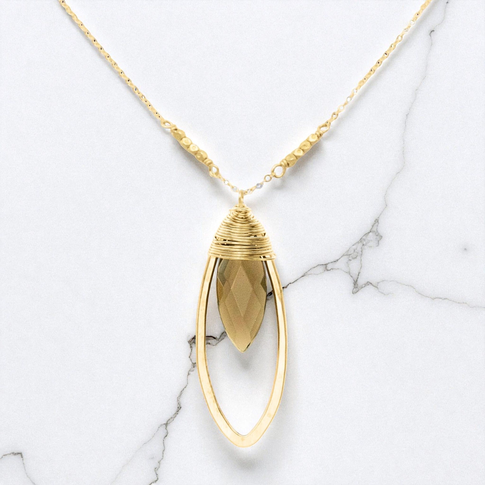 Smoky Quartz Marquise Pendant Necklace - Necklaces