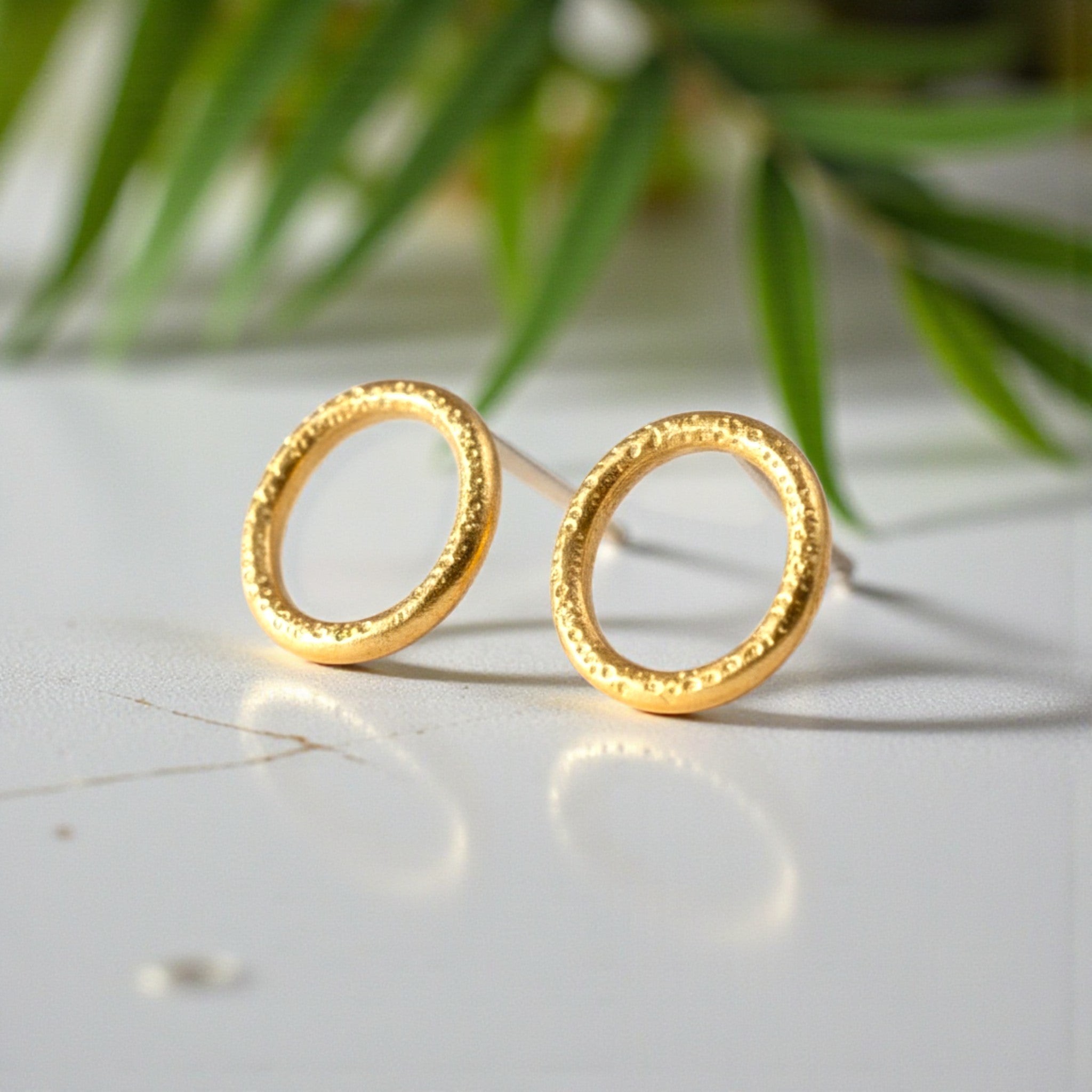 Textured Circle Stud Earrings - Earrings