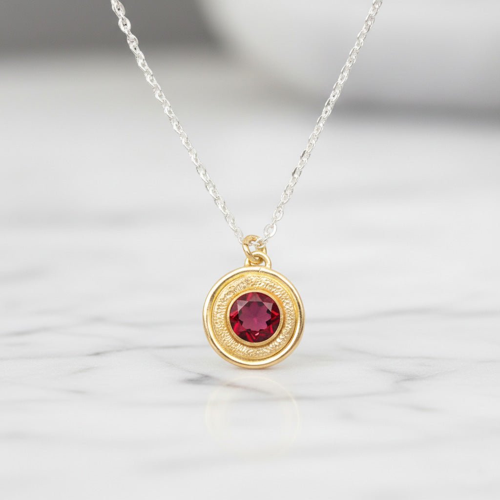 Textured Halo Garnet Necklace - Necklaces