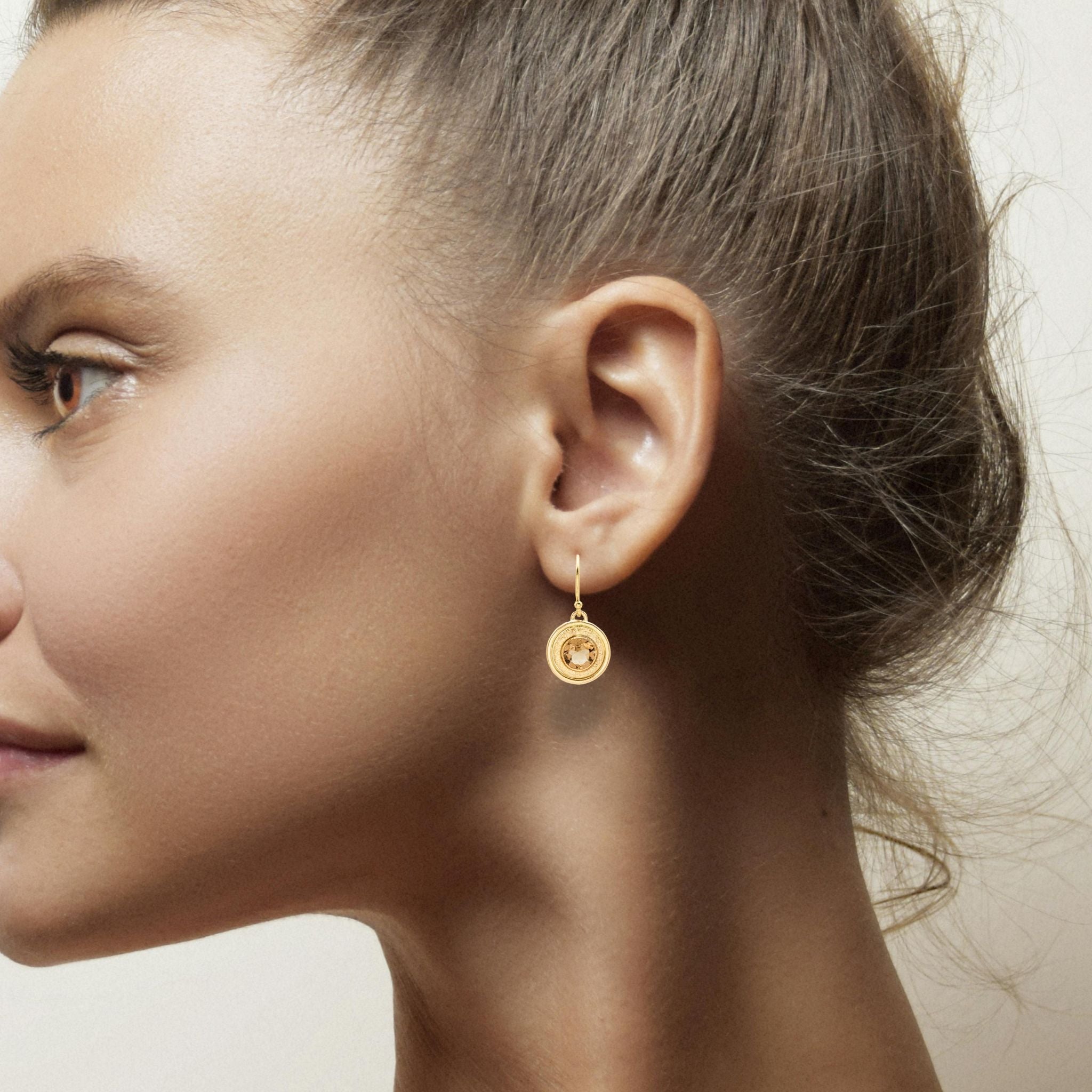 Textured Halo Smoky Quartz Earrings - Earrings