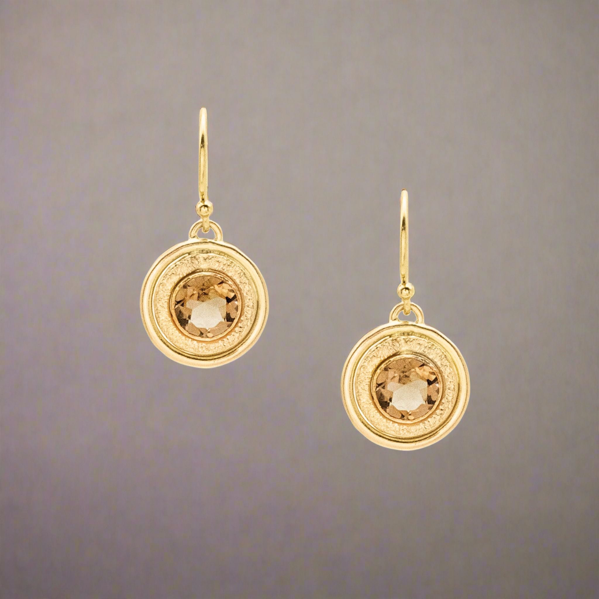 Textured Halo Smoky Quartz Earrings - Earrings