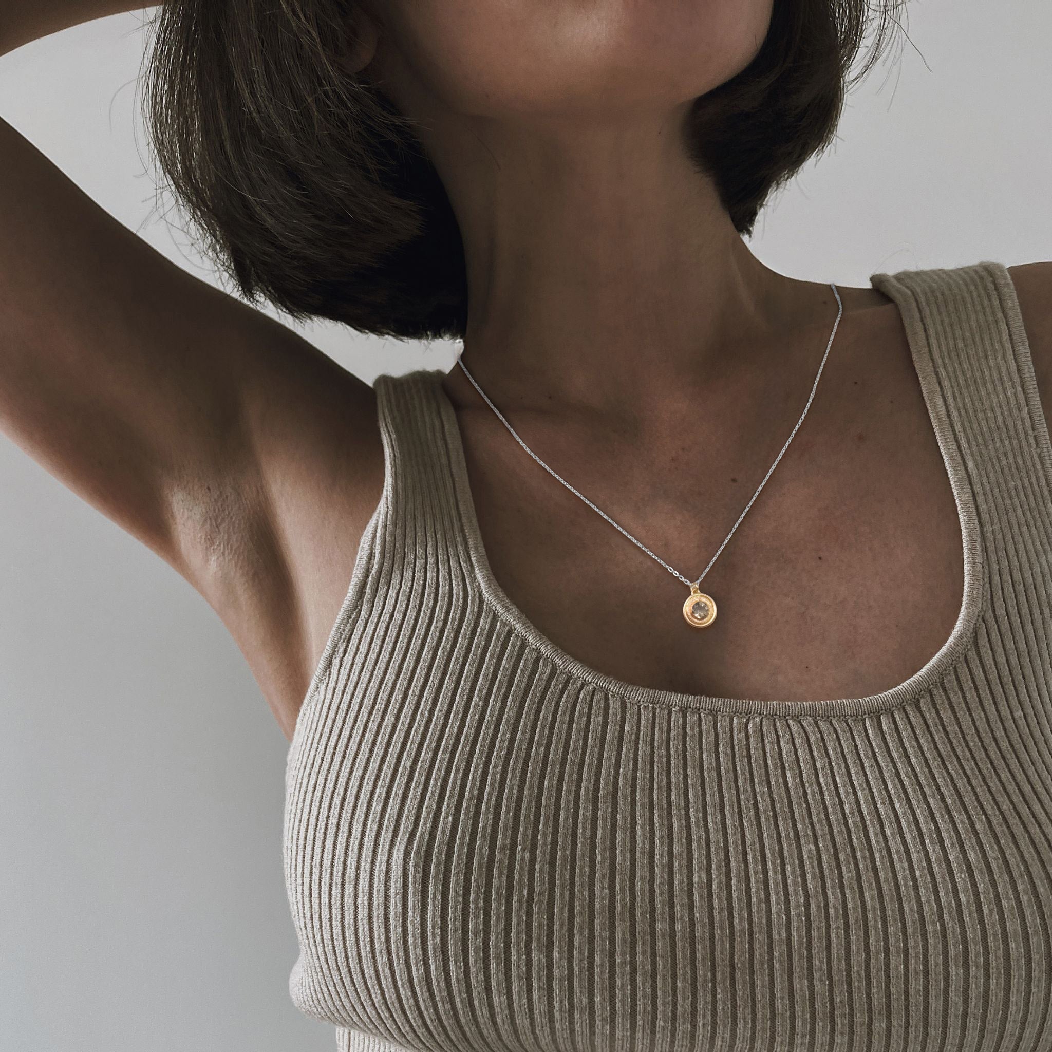 Textured Halo Smoky Quartz Necklace - Necklaces