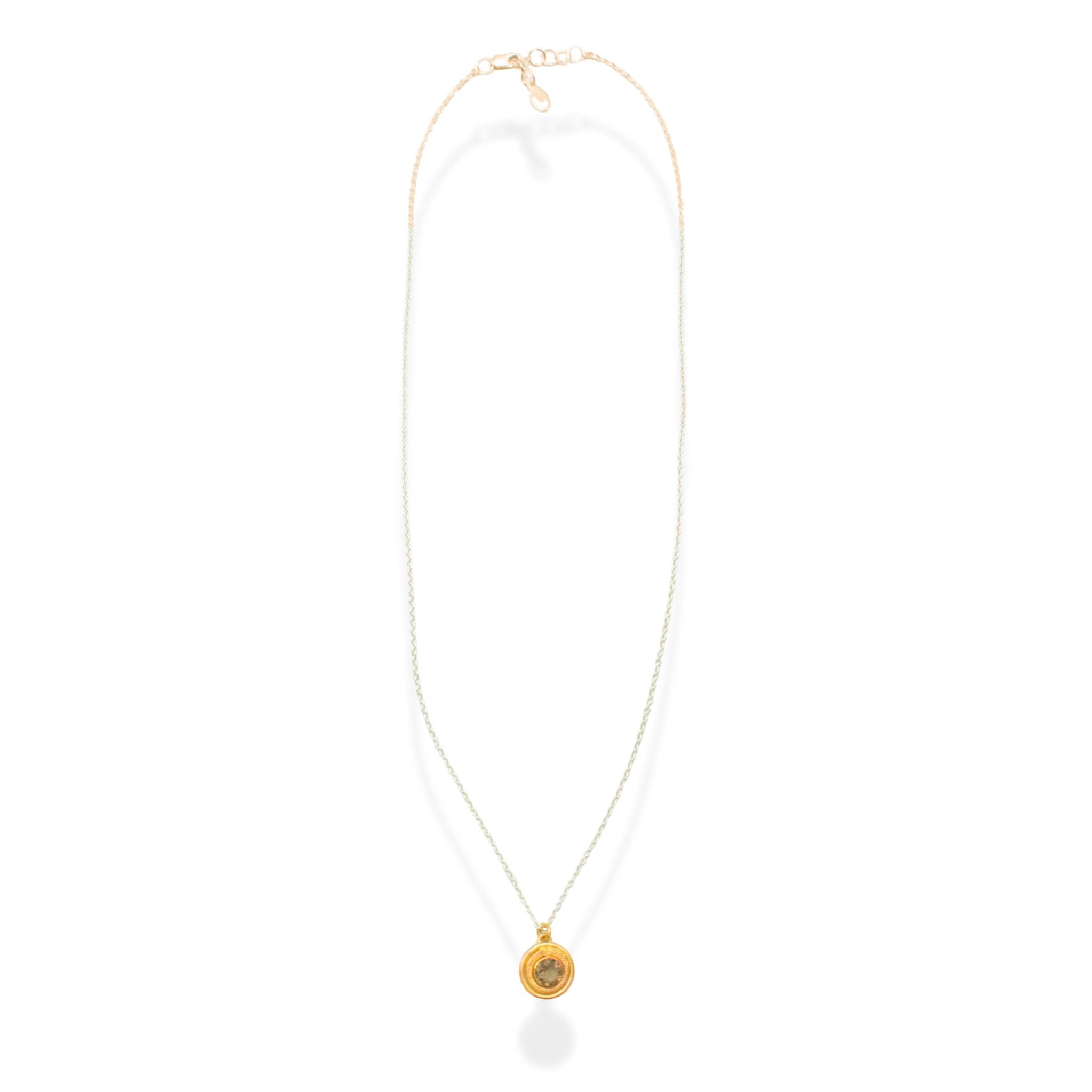 Textured Halo Smoky Quartz Necklace - Necklaces