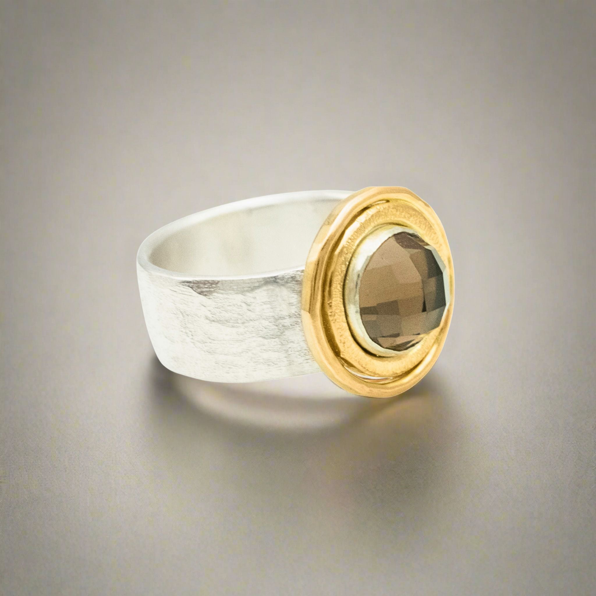 Textured Halo Smoky Quartz Ring - Rings