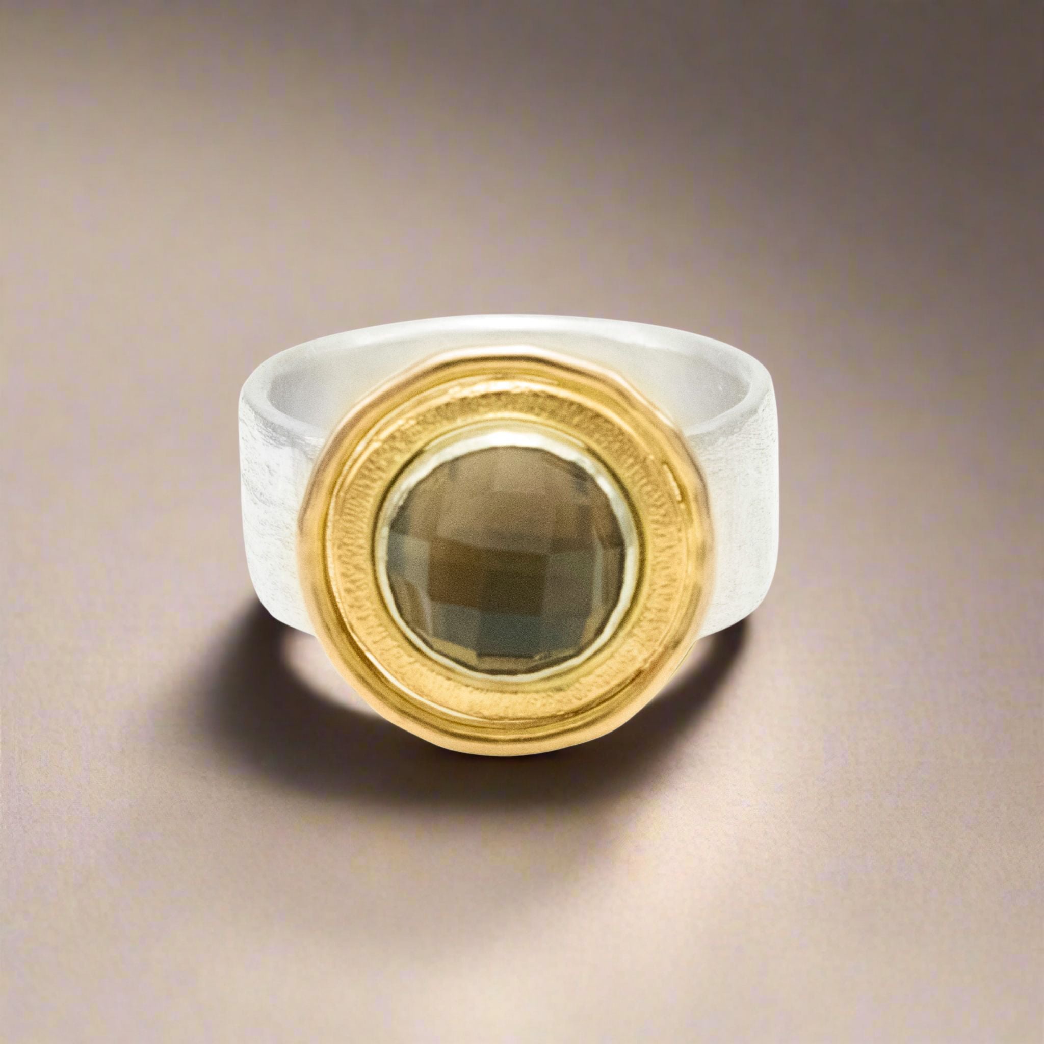 Textured Halo Smoky Quartz Ring - Rings