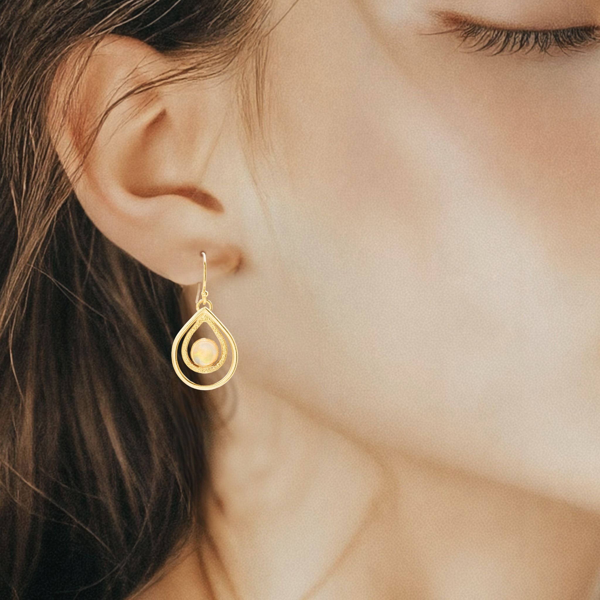 Textured Opal Drop Earrings - Earrings