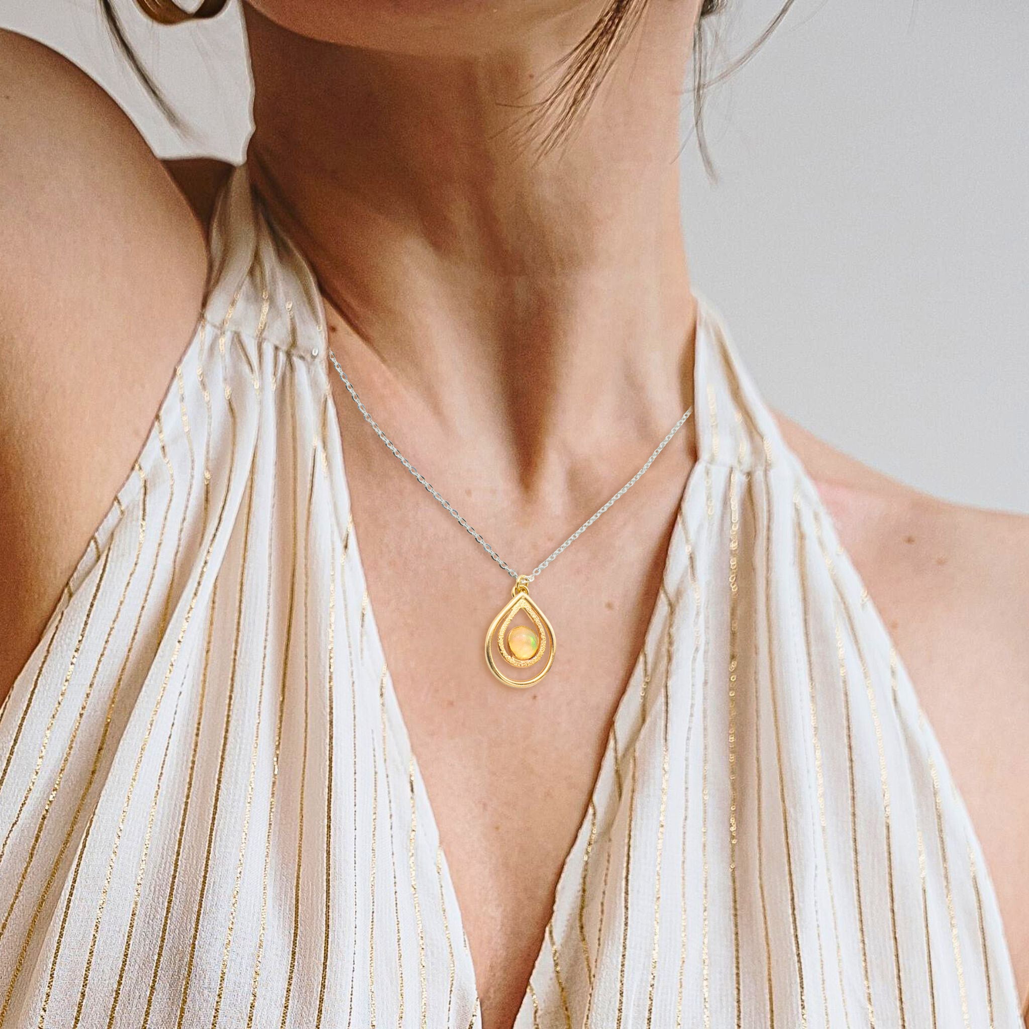 Textured Opal Drop Necklace - Necklaces