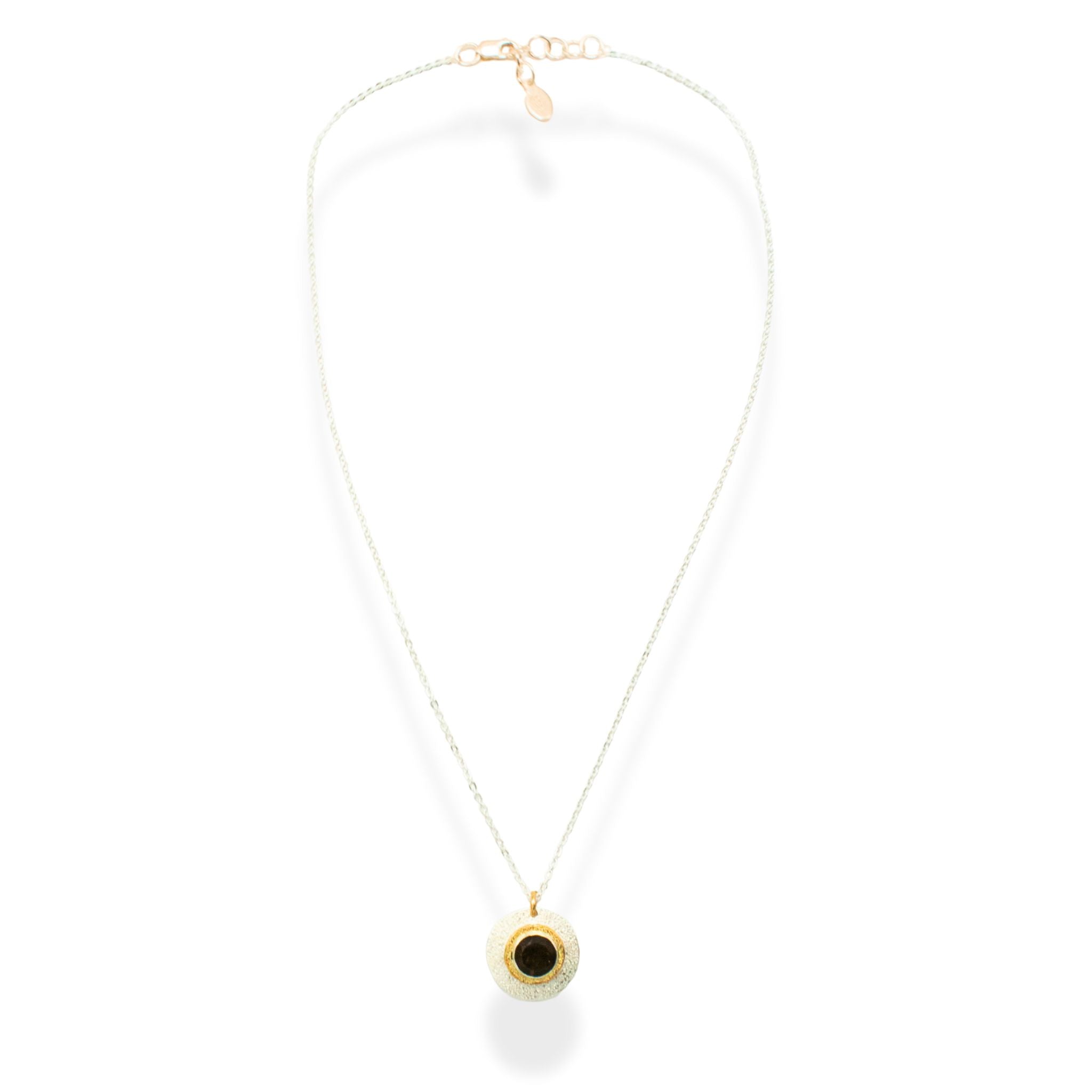 Textured Silver Gold Medallion Necklace - Necklaces
