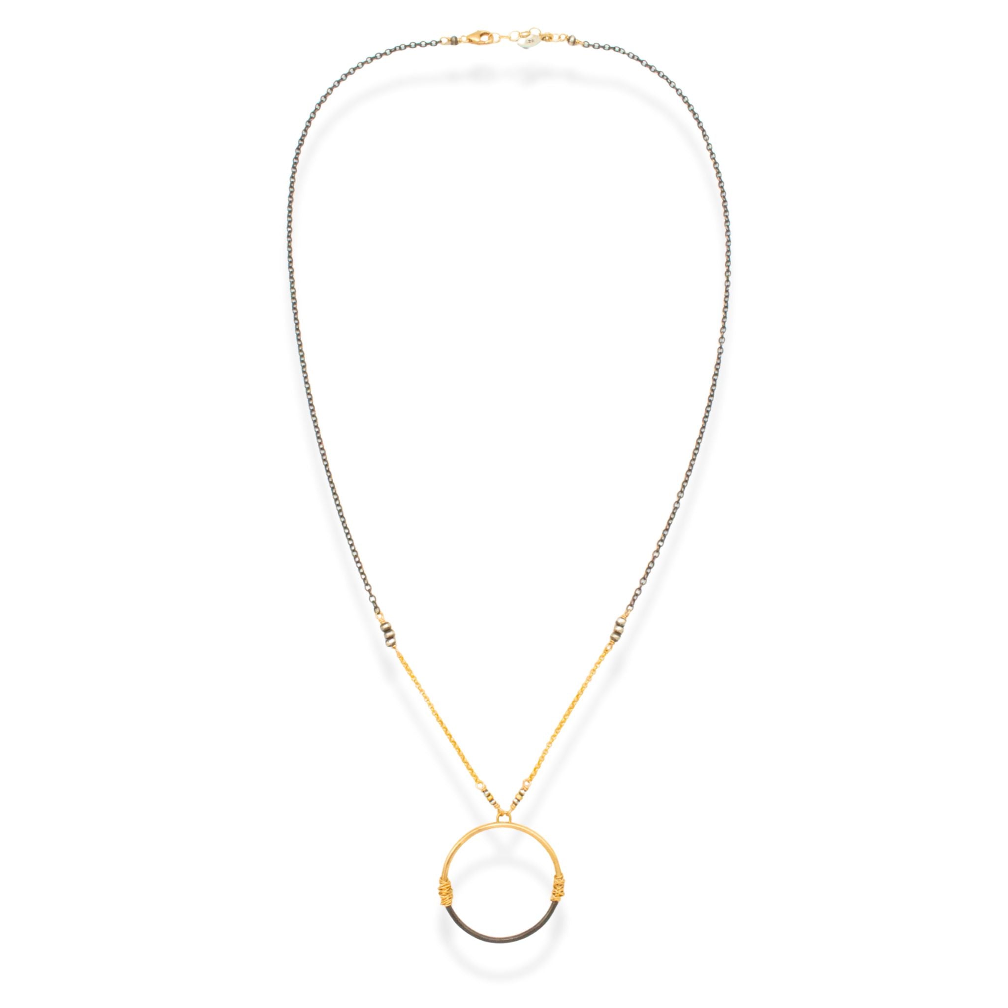 Two - Tone Circle Pendant Necklace - Necklaces