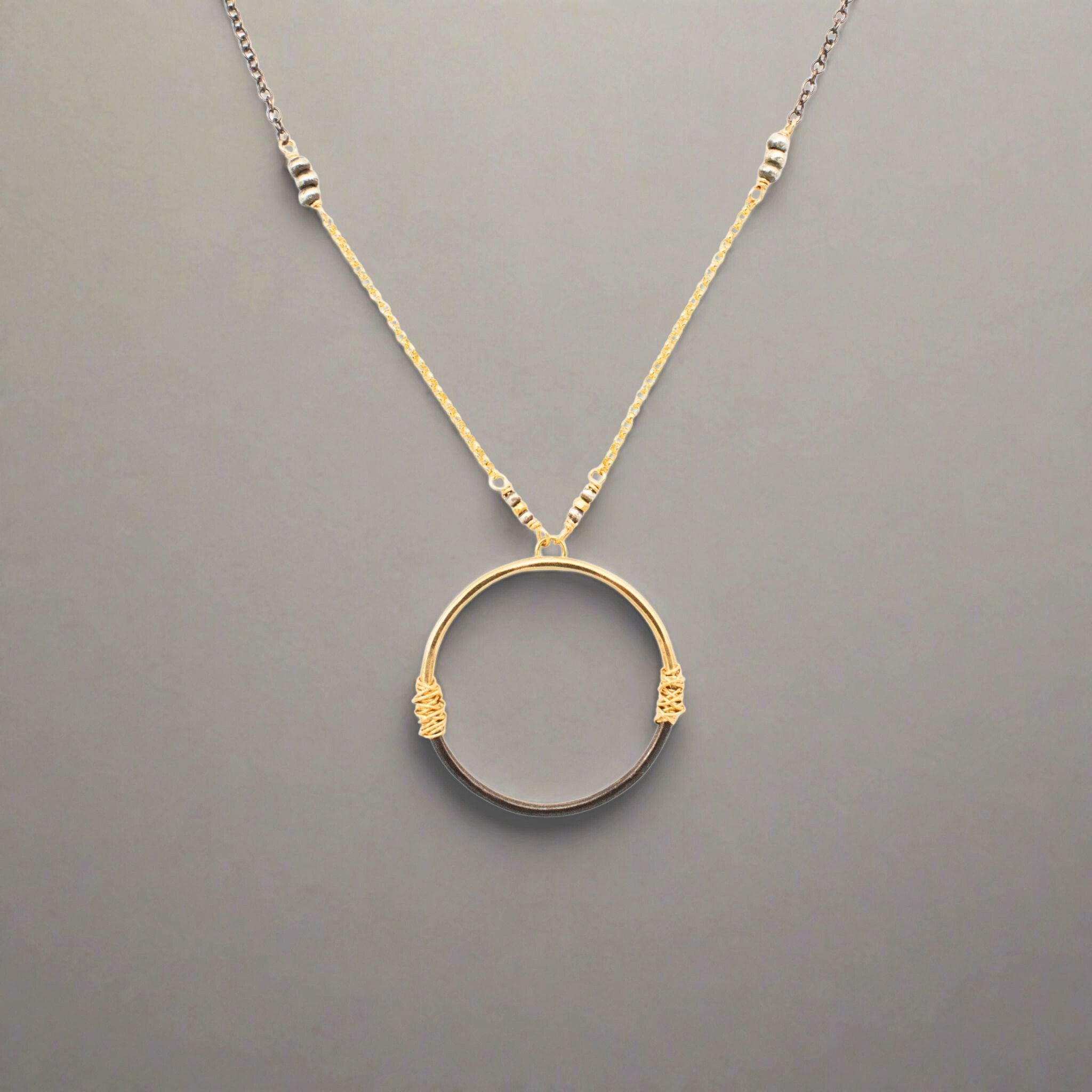 Two - Tone Circle Pendant Necklace - Necklaces