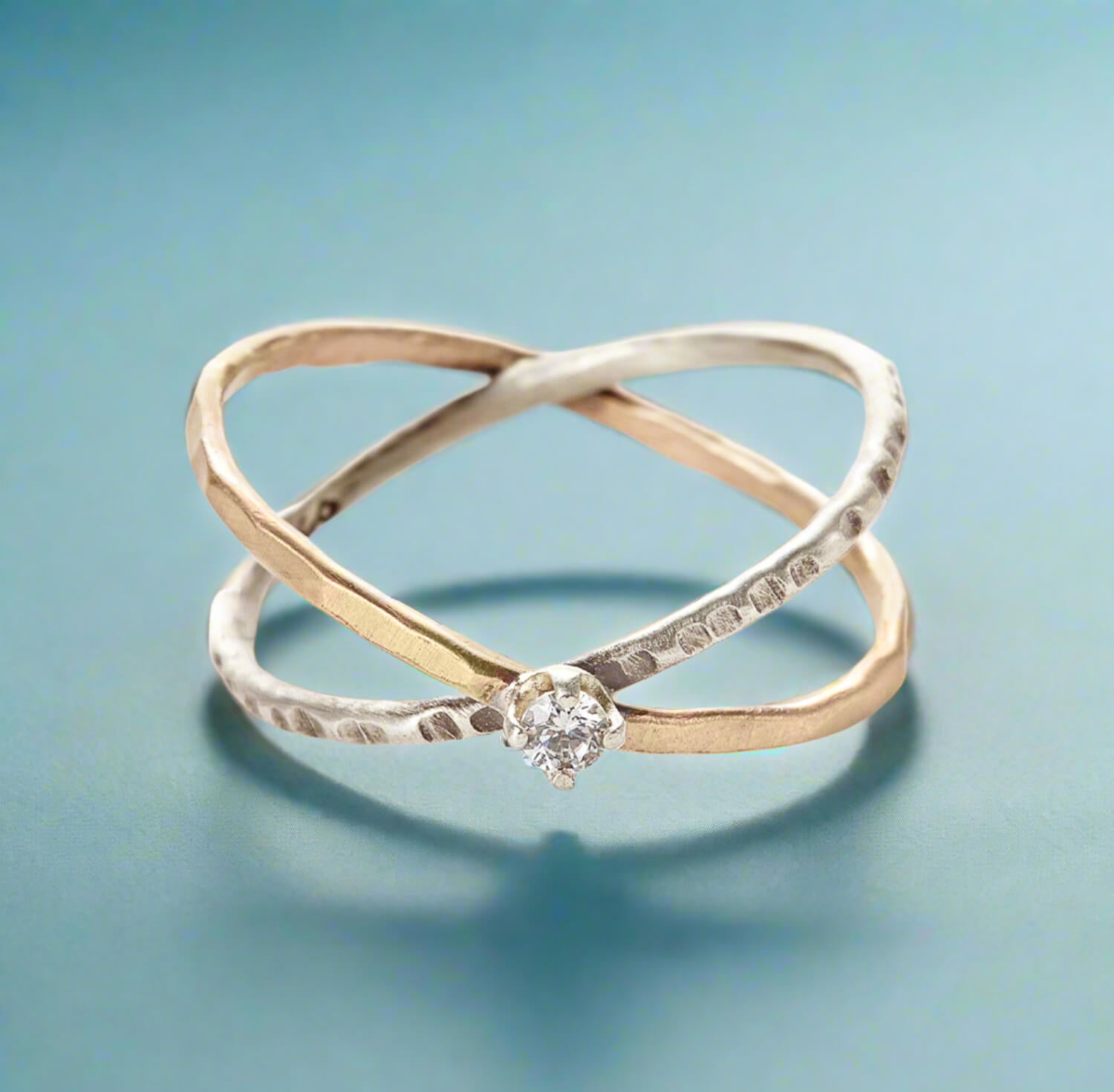 Two Tone Sparkle Crisscross Ring - Rings