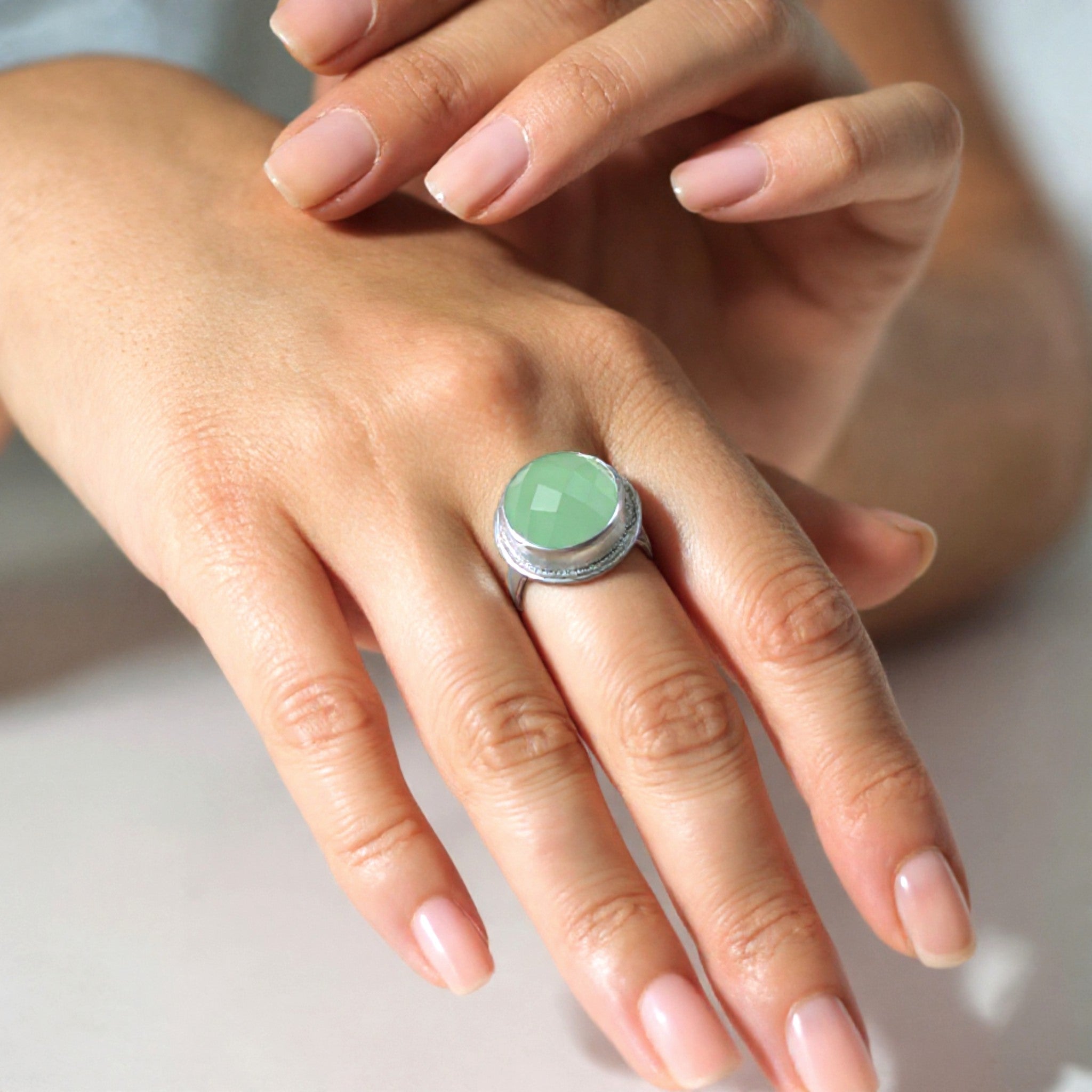 Whispering Waves Chalcedony Ring - Rings