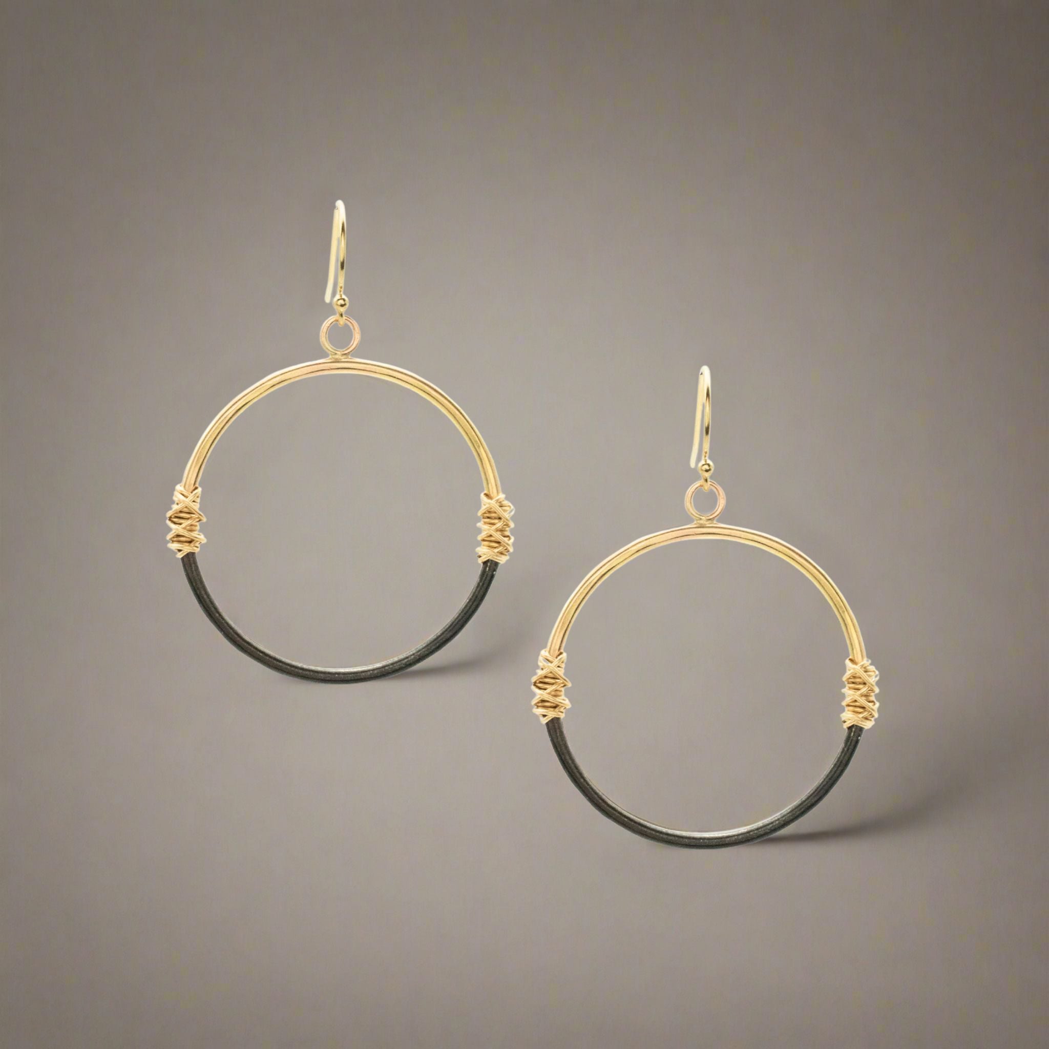 Wire Wrapped Two - Tone Hoops - Earrings