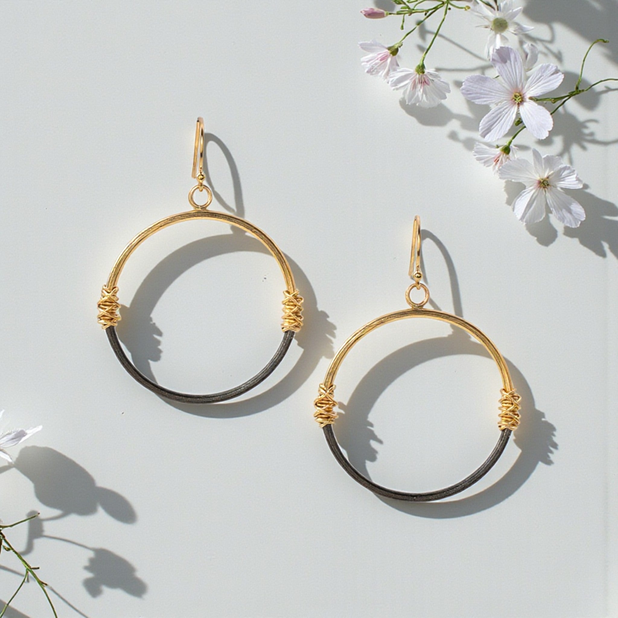 Wire Wrapped Two - Tone Hoops - Earrings
