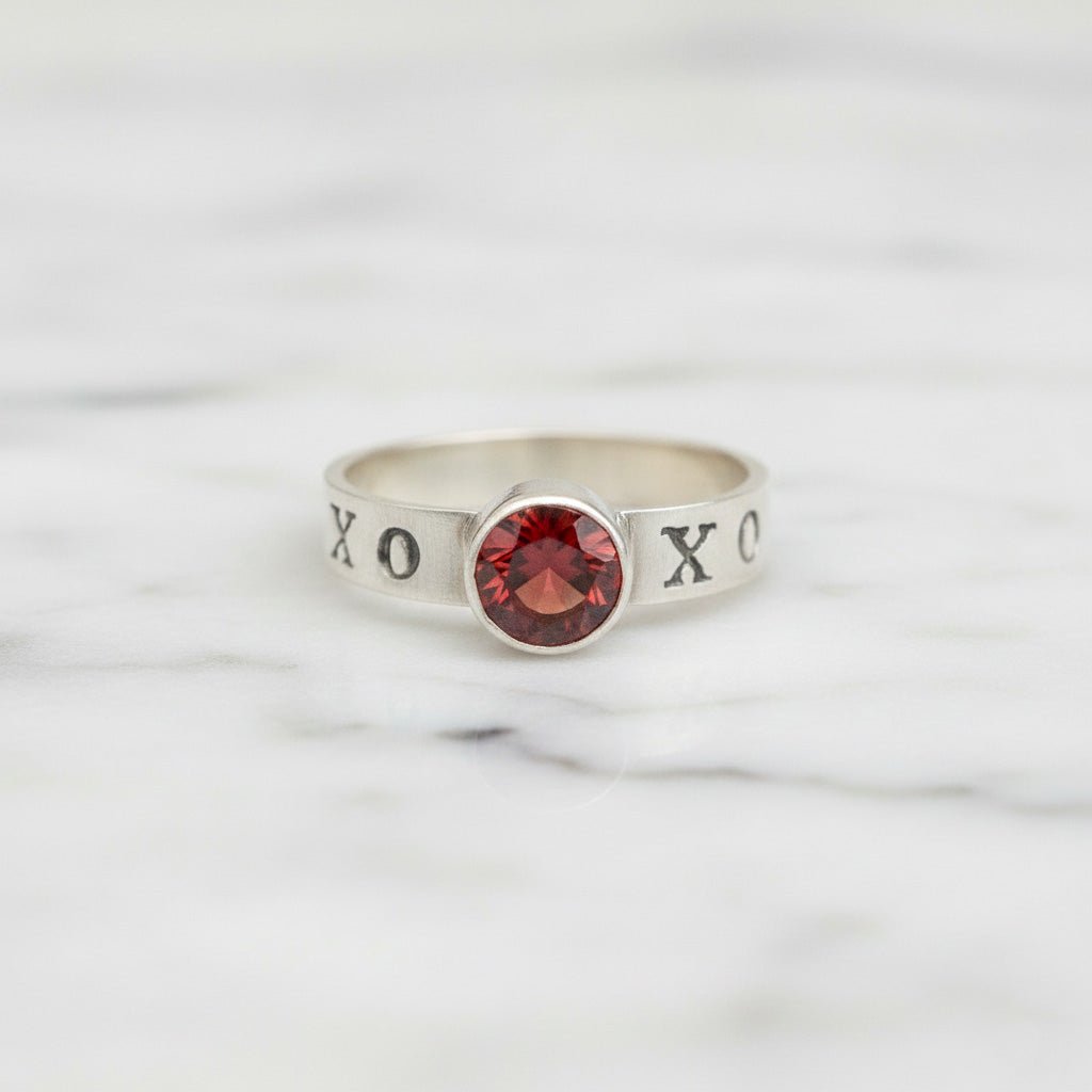 X's and O's Garnet Ring - Rings