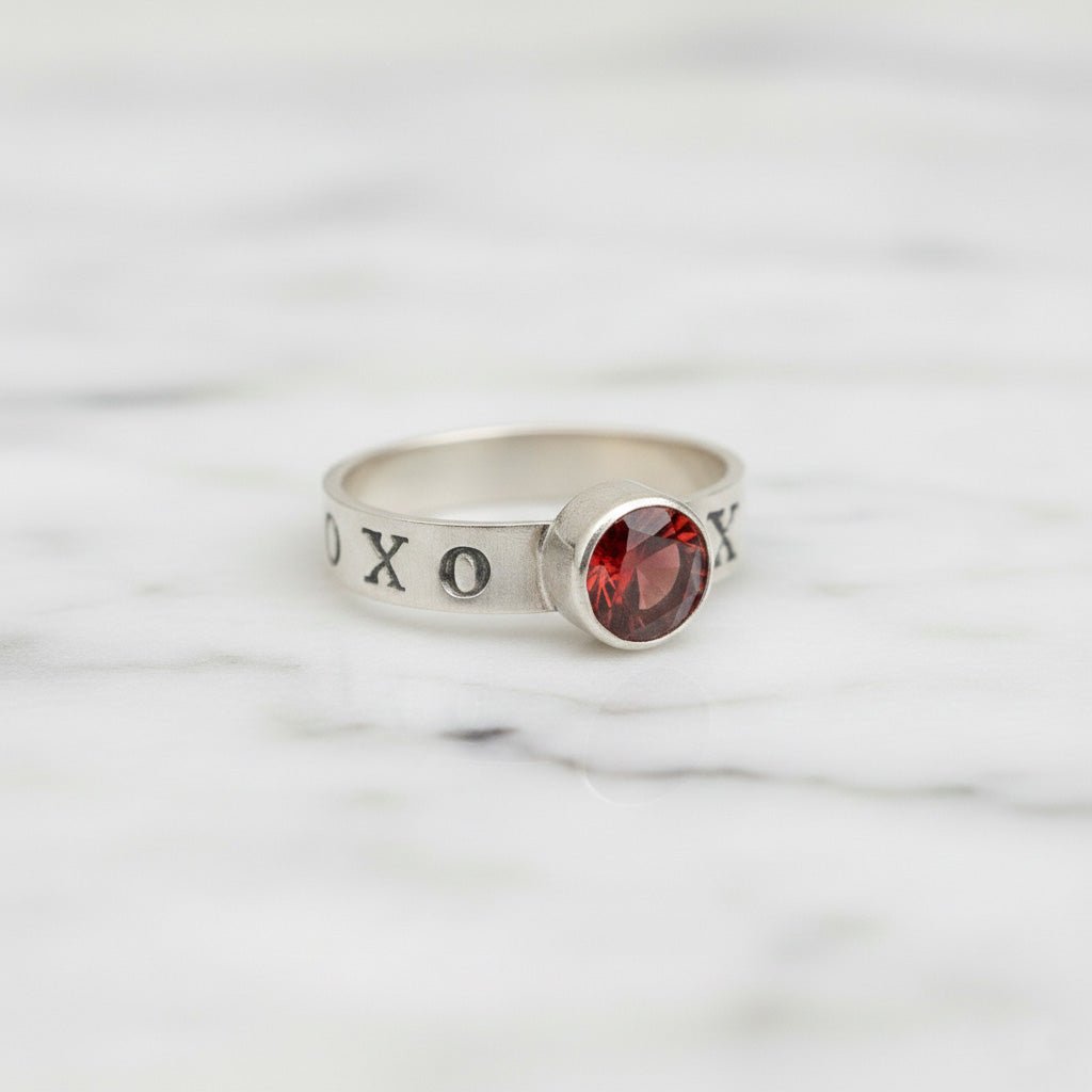 X's and O's Garnet Ring - Rings