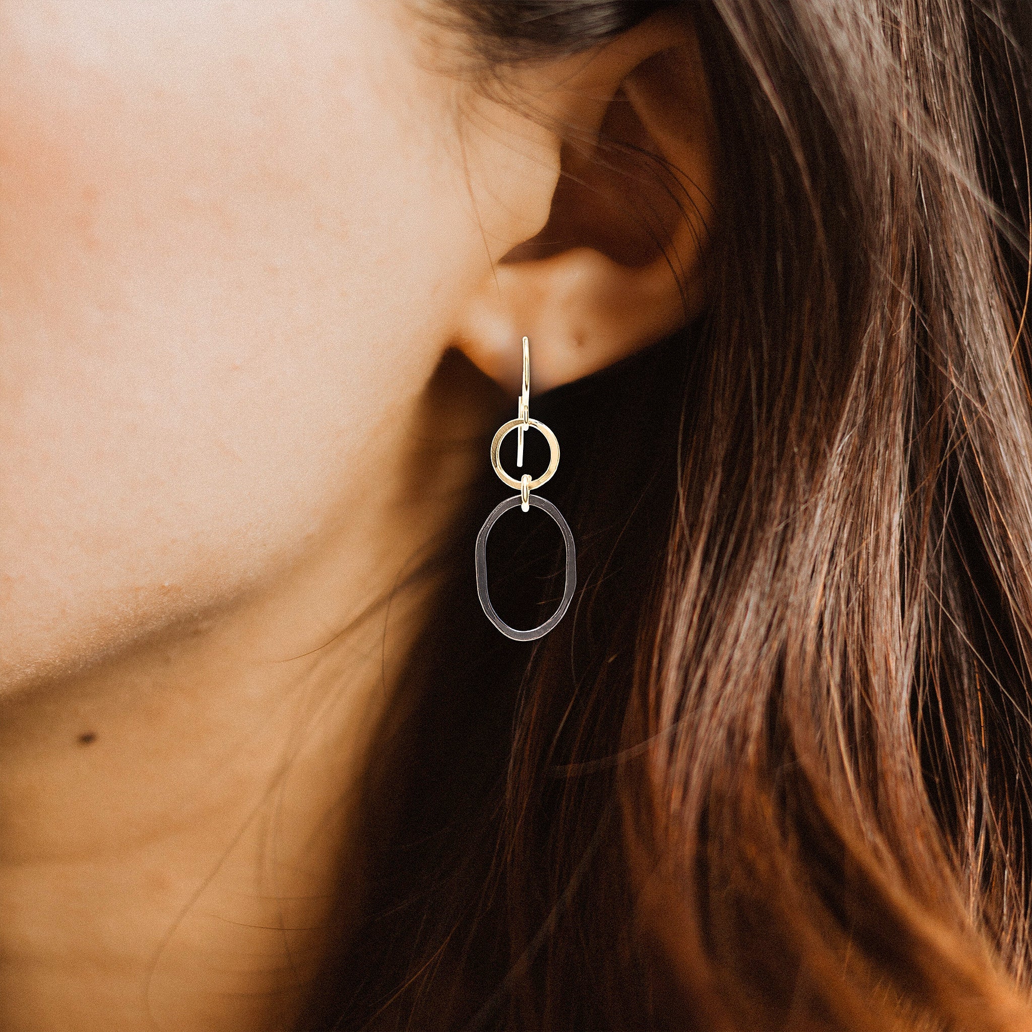 Black + Gold Oval Earring - Earrings