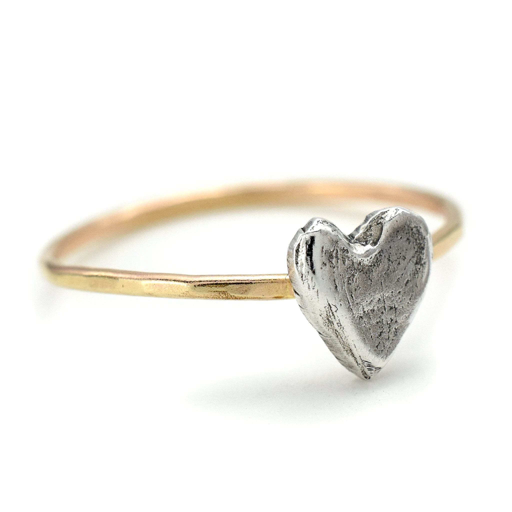 Dainty Silver + Gold Heart Ring - Rings