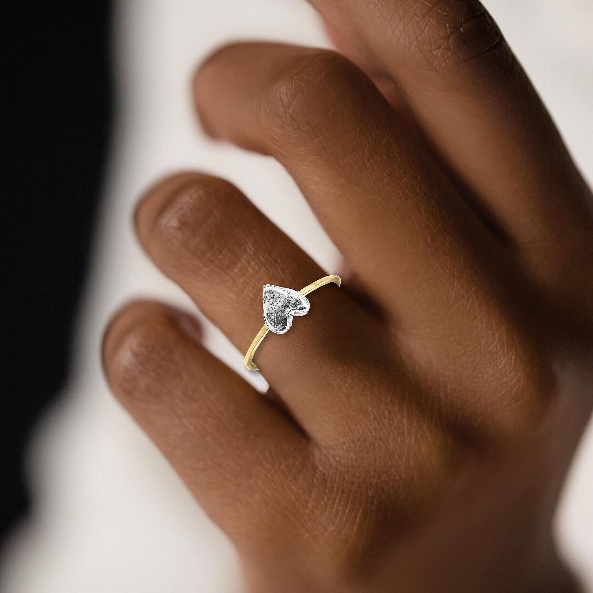 Dainty Silver + Gold Heart Ring - Rings
