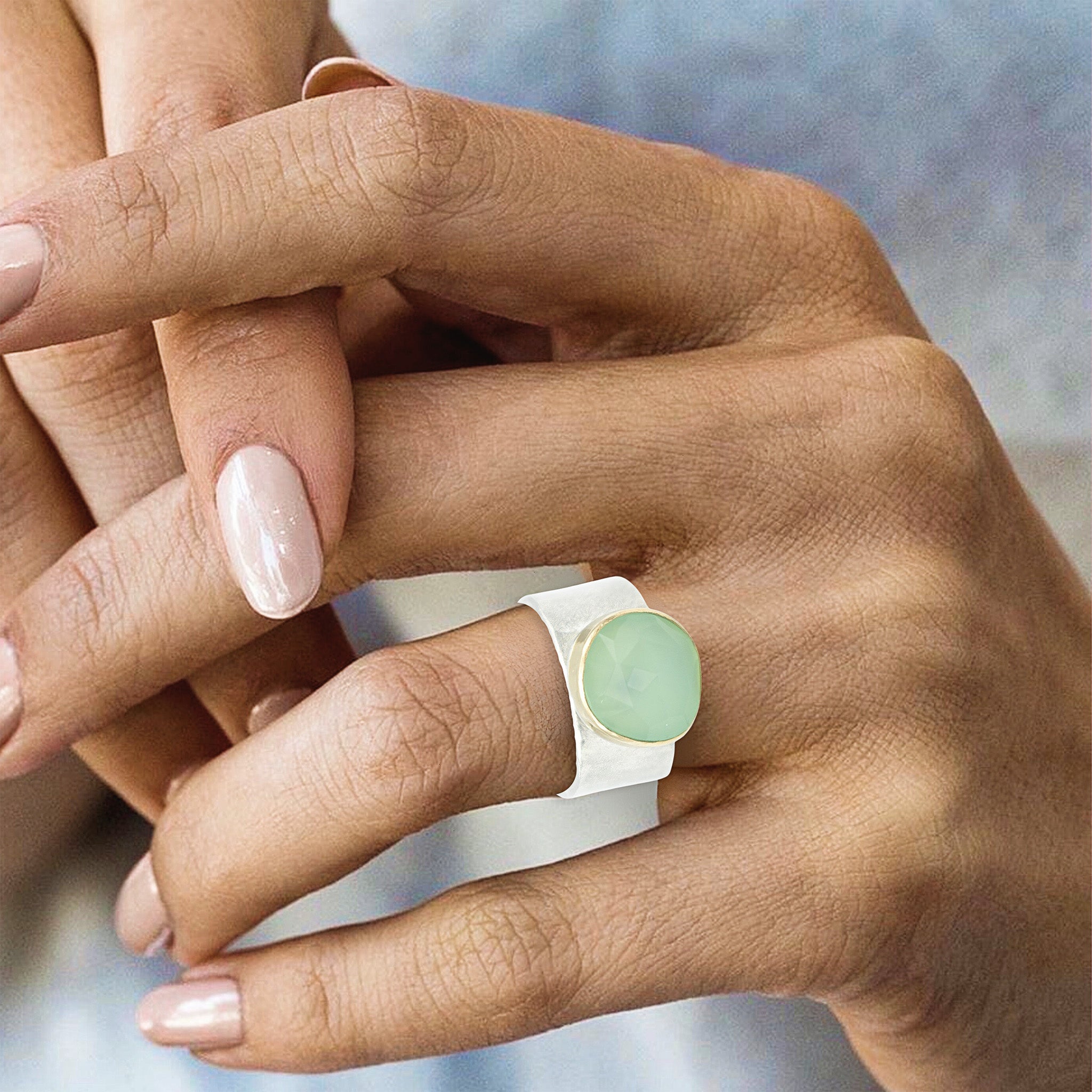 Faceted Aqua Chalcedony Ring - Rings