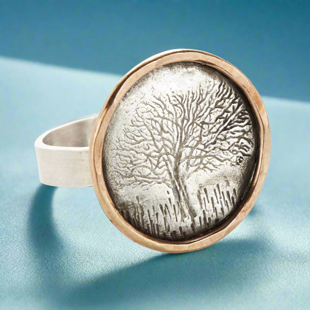Framed Sterling Silver Oak Tree Ring - Rings