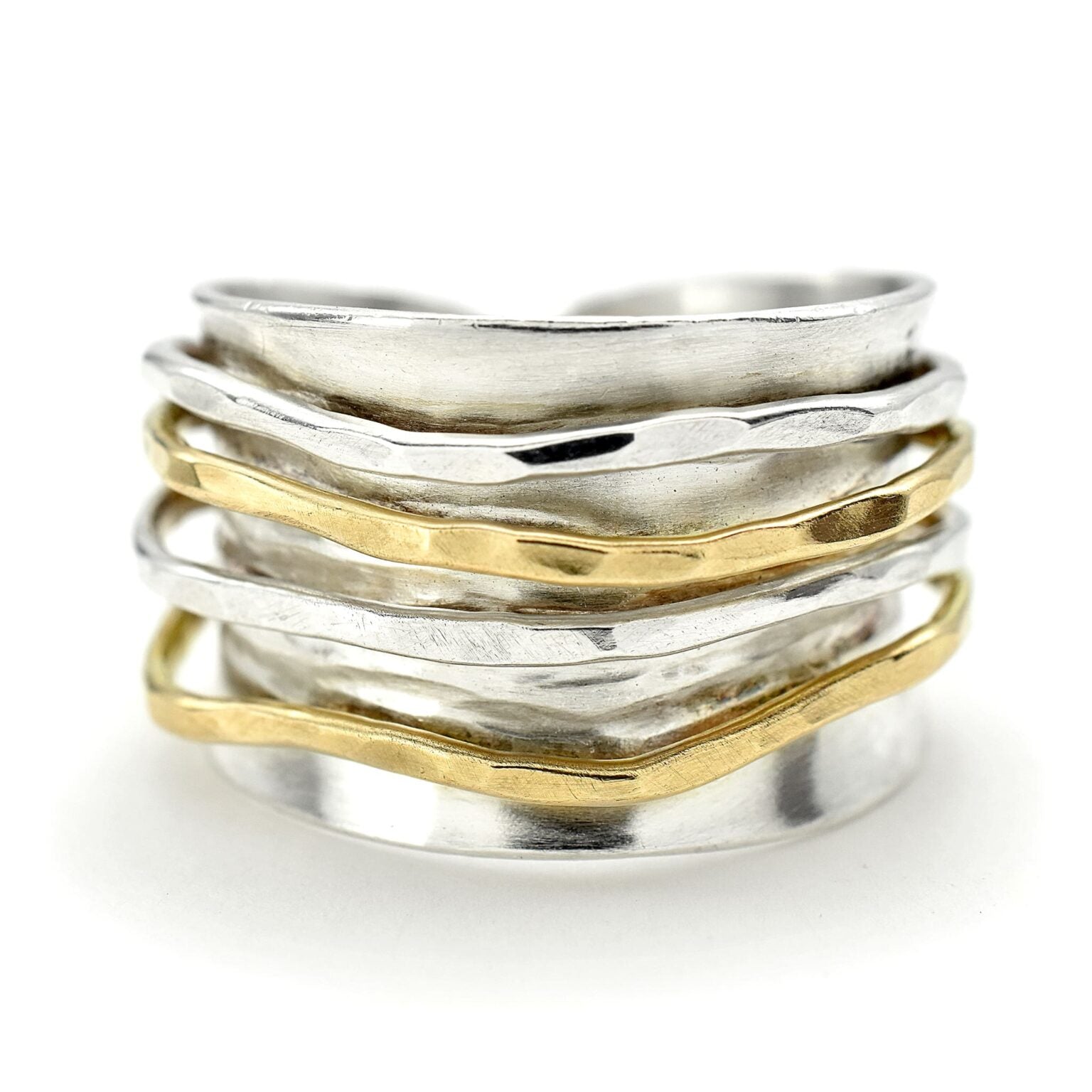 Silver + Gold Wave Wide Band - Rings