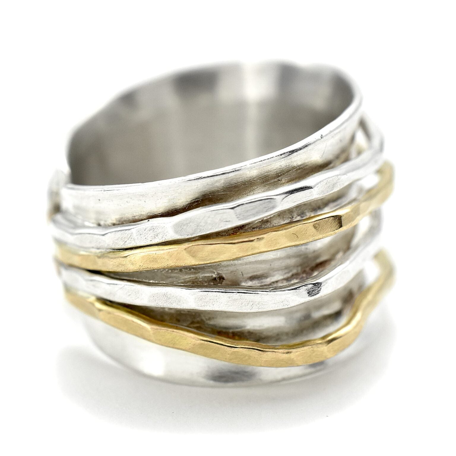 Silver + Gold Wave Wide Band - Rings