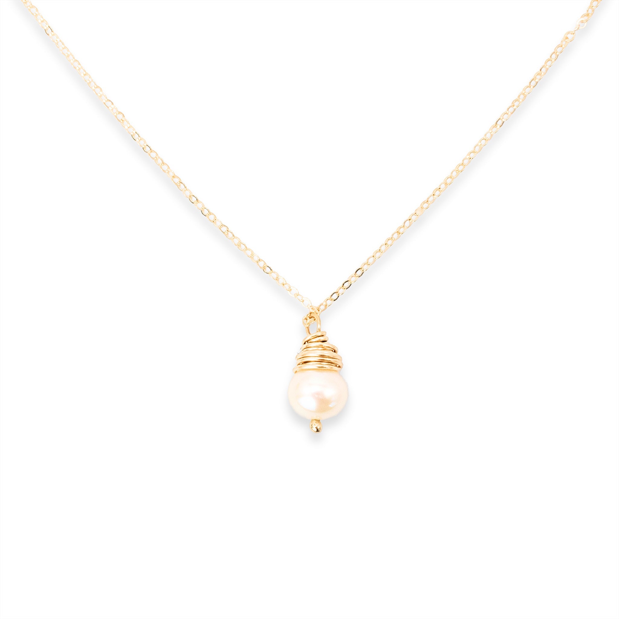 Simple Gold Wrapped Pearl Necklace - Necklaces