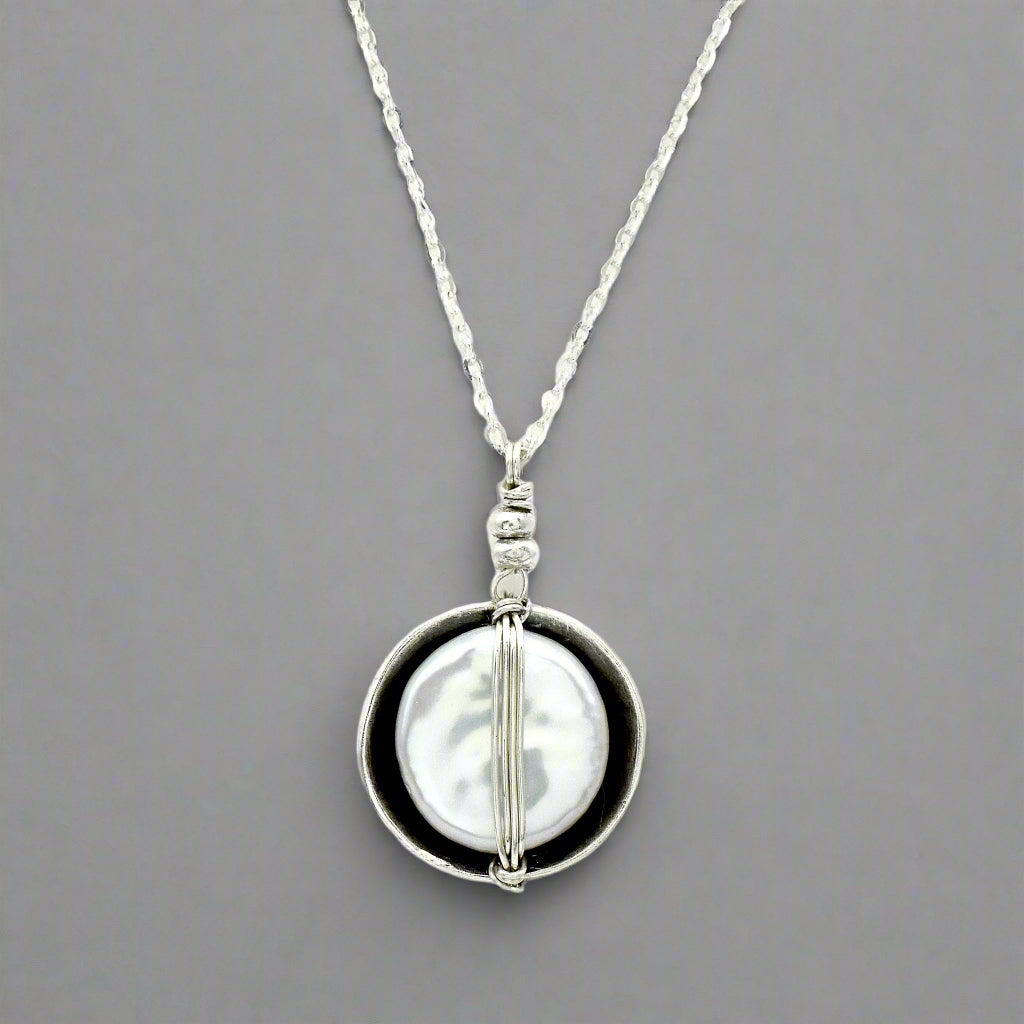 Sterling Cupped Pearl Necklace - Necklaces