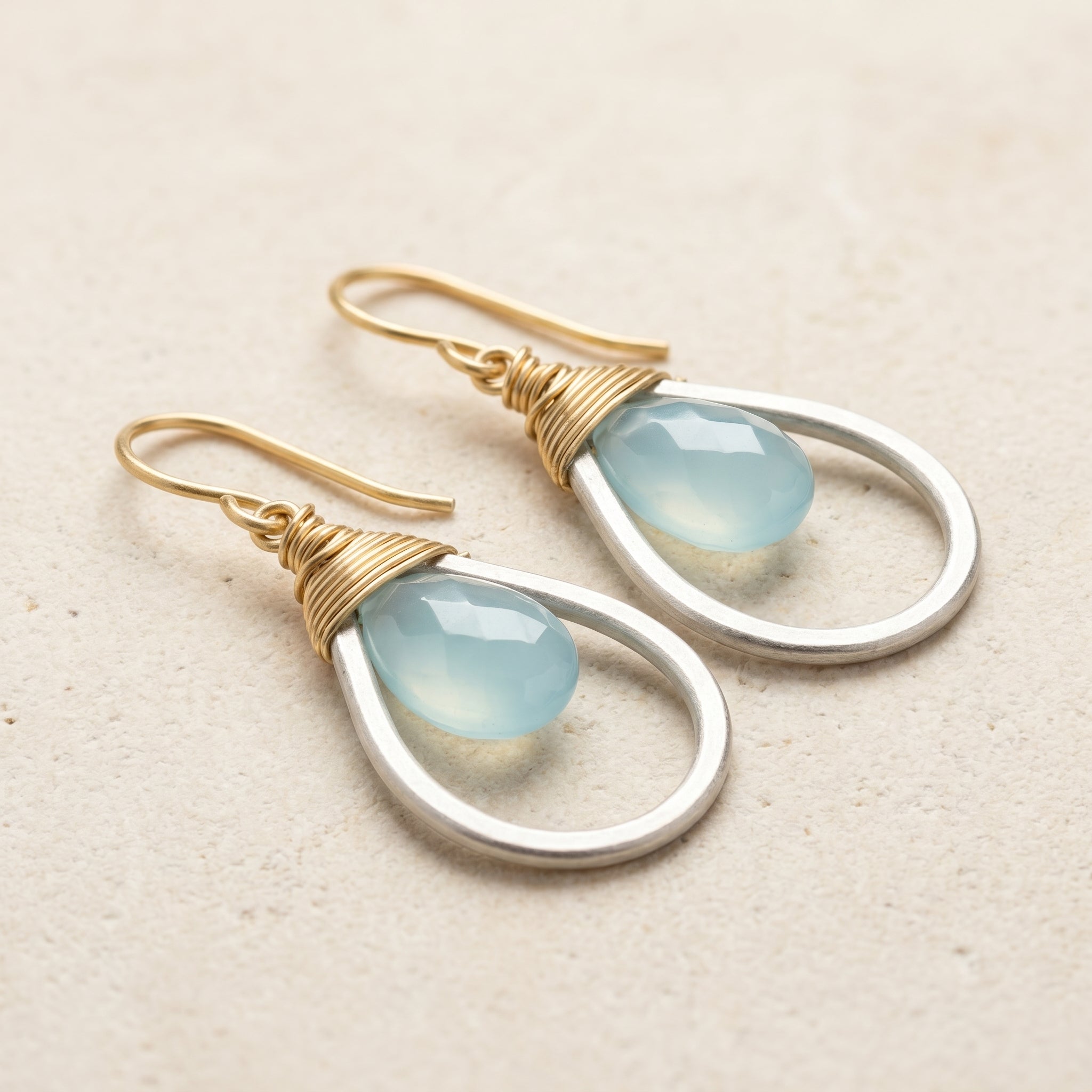 Aqua Chalcedony Teardrop Earring