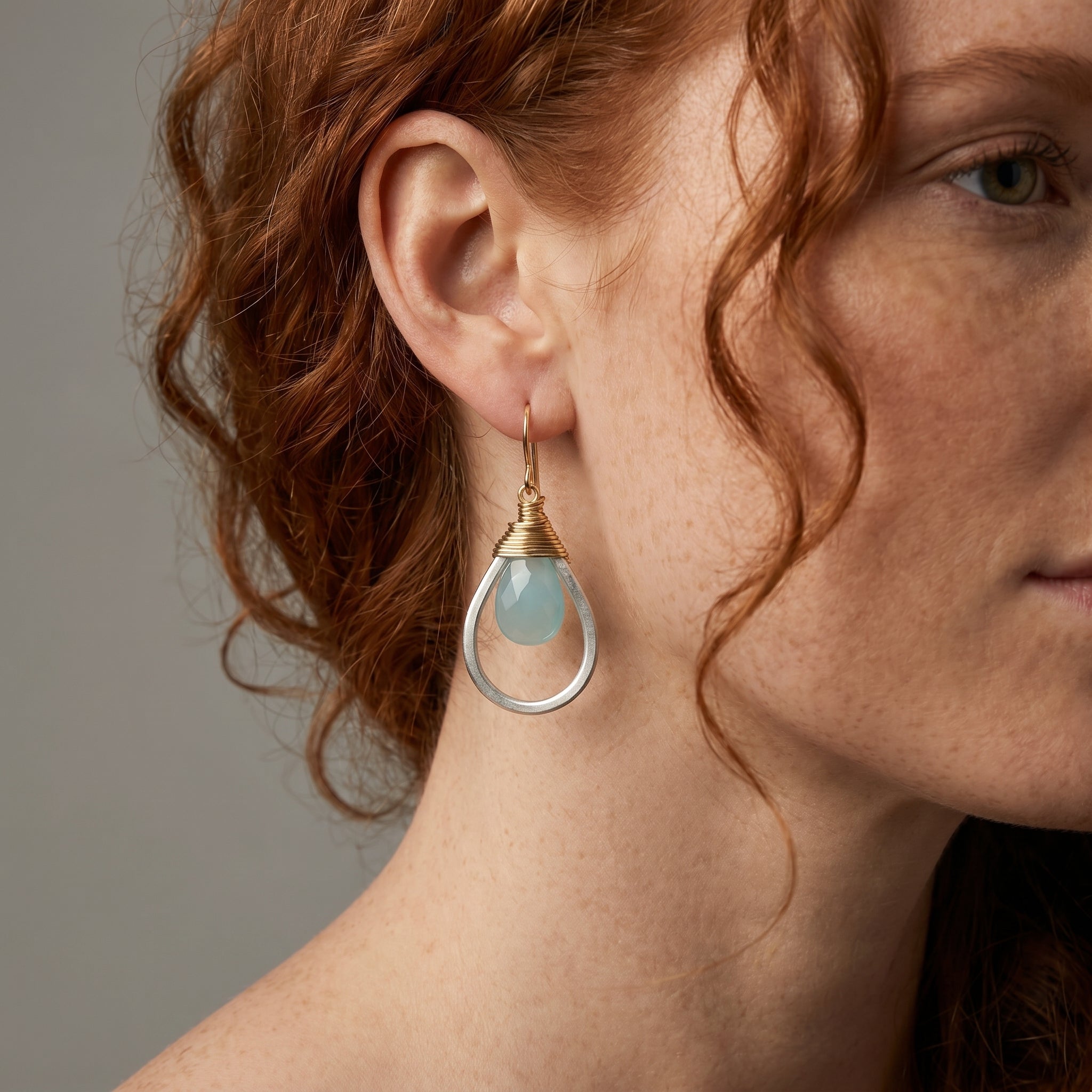 Aqua Chalcedony Teardrop Earring