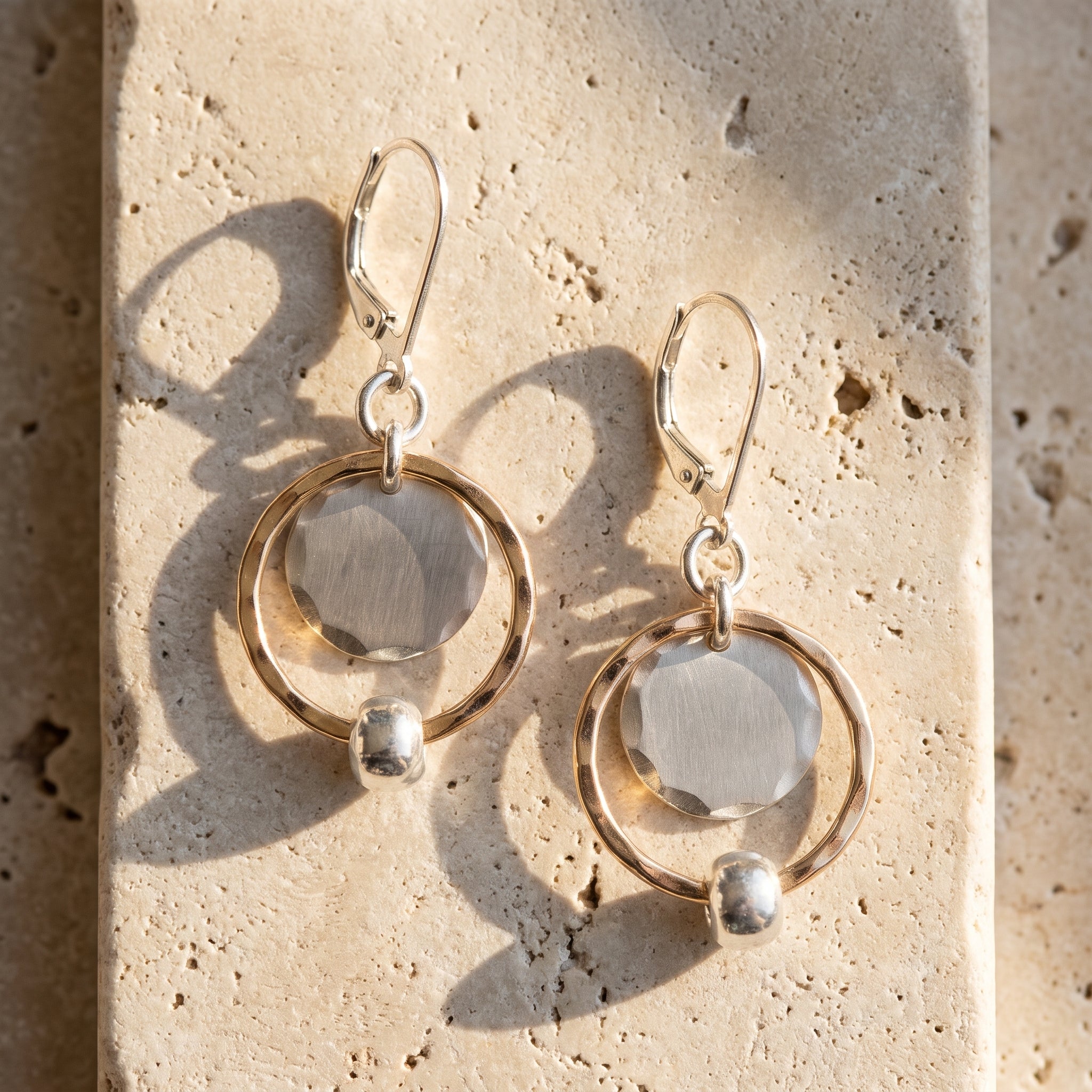 Mixed Metal Nested Circle Drop Earrings