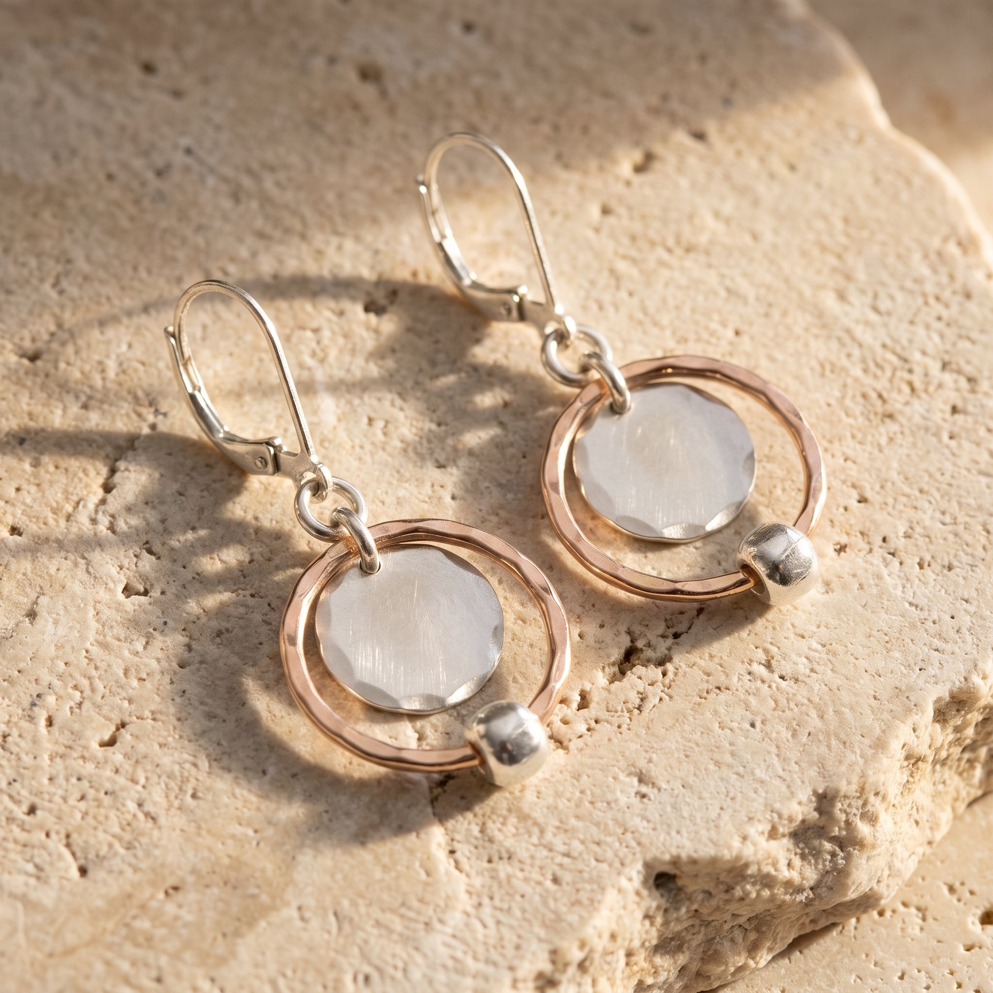 Mixed Metal Nested Circle Drop Earrings
