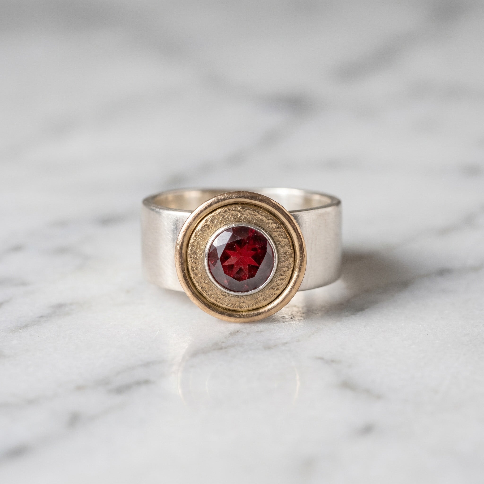 Textured Halo Garnet Ring