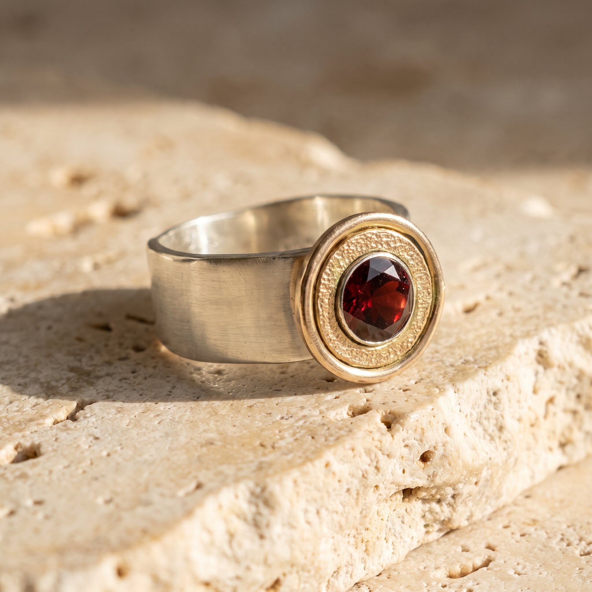 Textured Halo Garnet Ring