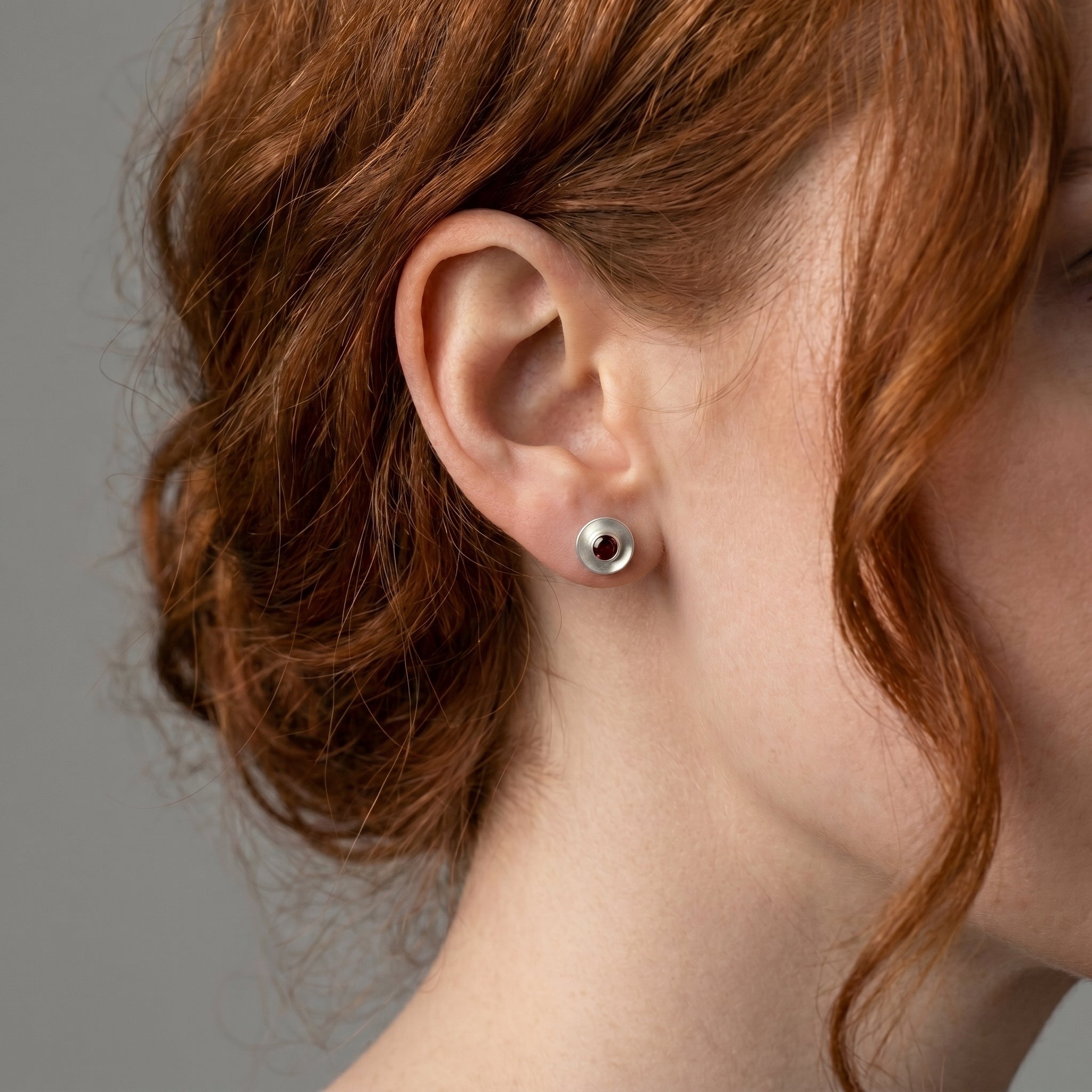 Garnet Cup Stud Earrings