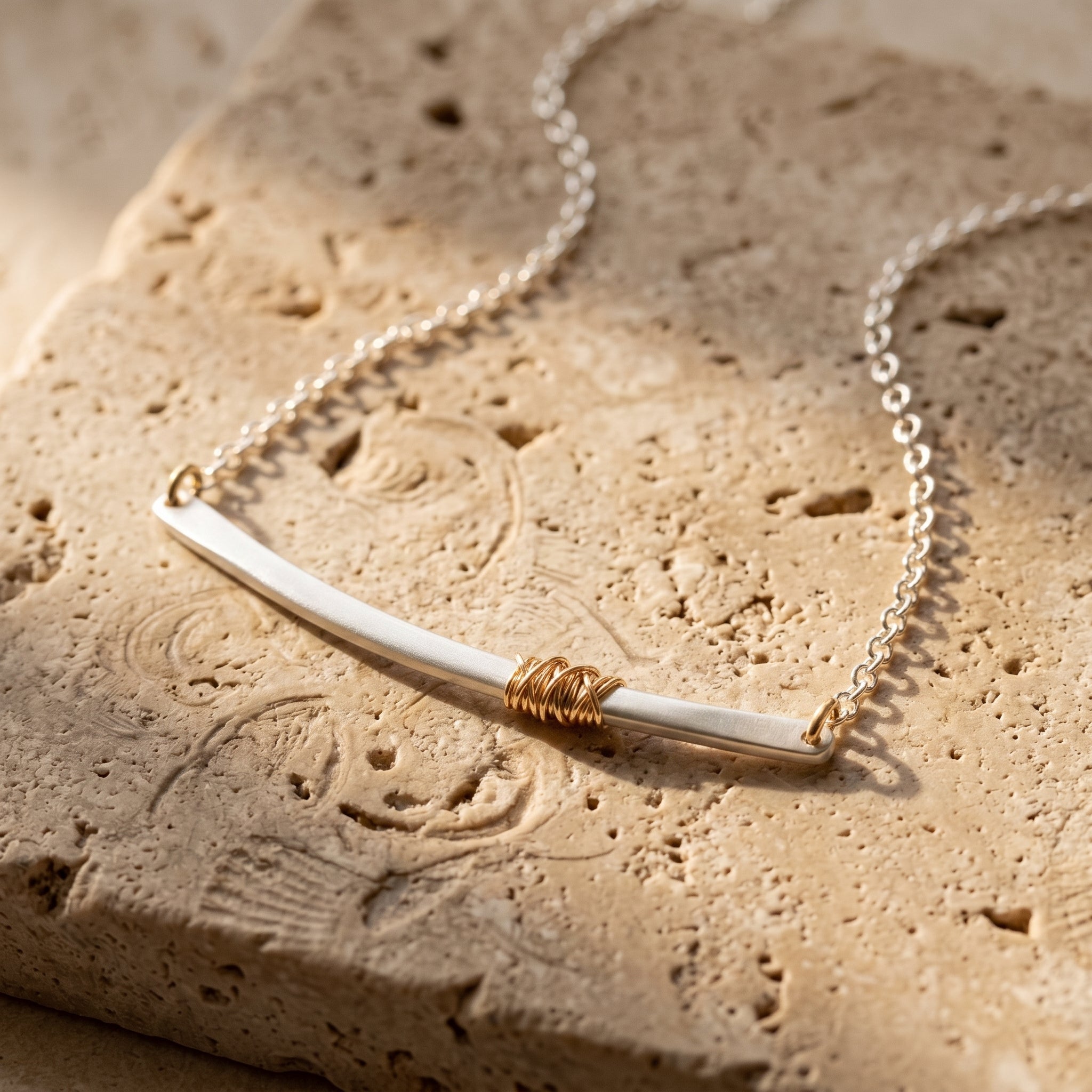 Mixed Metal Wrapped Bar Necklace